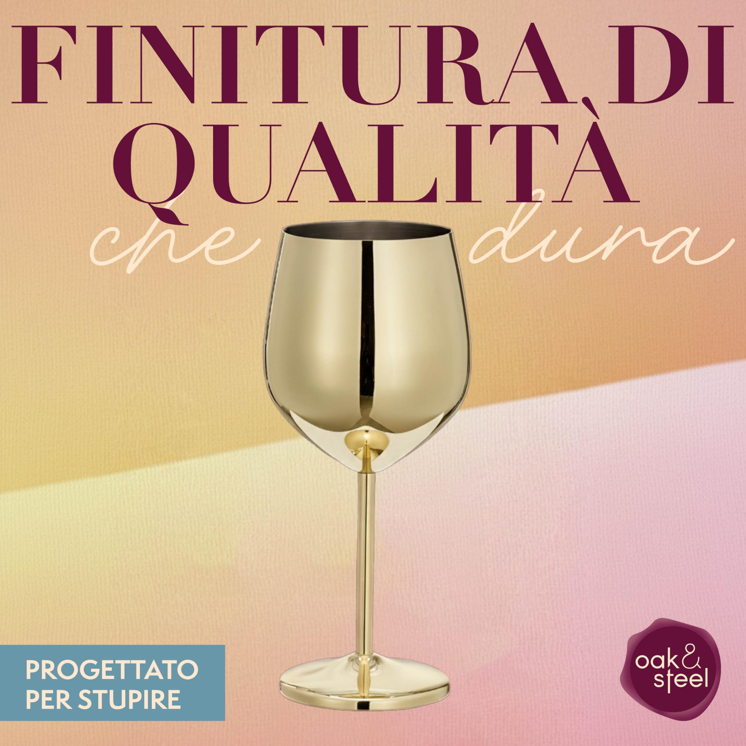 Oak And Steel - 2 Calici Da Vino In Oro, 520ml - Calici Da Vino In Acciaio Inox Con Scatola Regalo