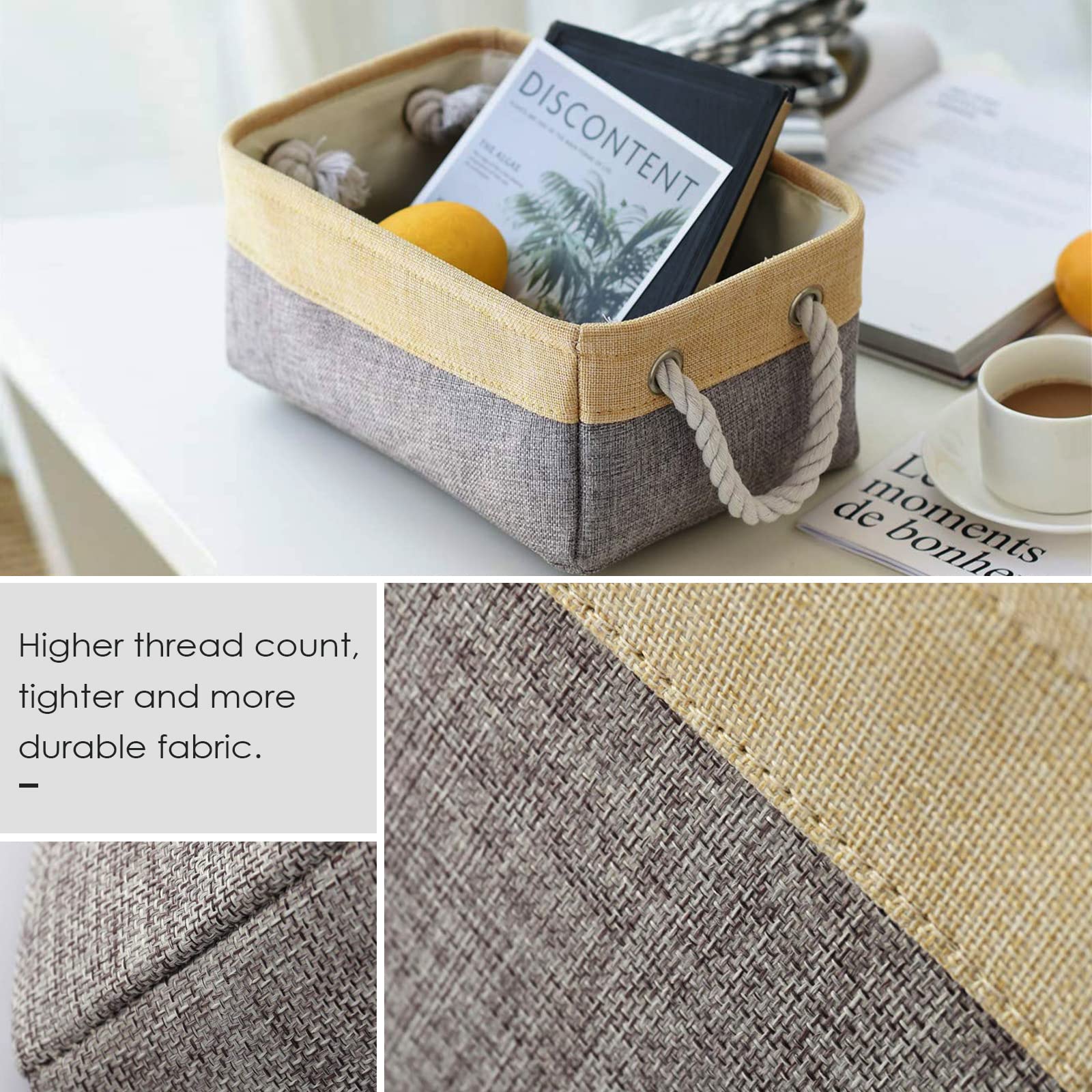 TheWarmHome - Cestas de almacenamiento resistentes, ideales para organizar estantes o armarios, plegables y decorativas, tamaño mediano, 35 x 25 x 17 cm, paquete de 3 unidades, dorado y gris