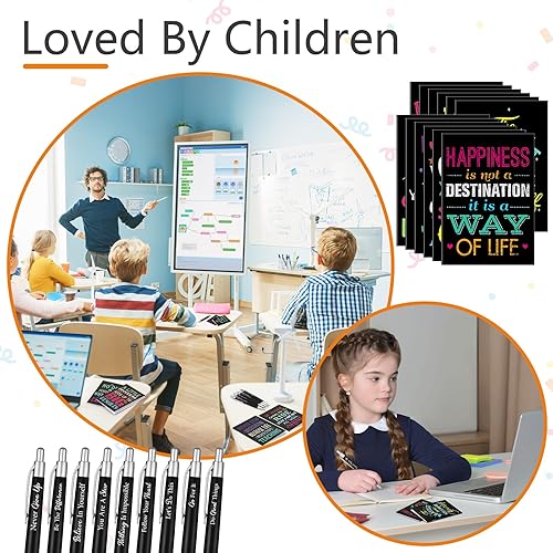 Miniatura 5 de Yeaqee Juego de 72 bolígrafos inspiradores, bloc de notas, con cita motivacional, bolígrafos pequeños, mini diarios de profesores, regalos para