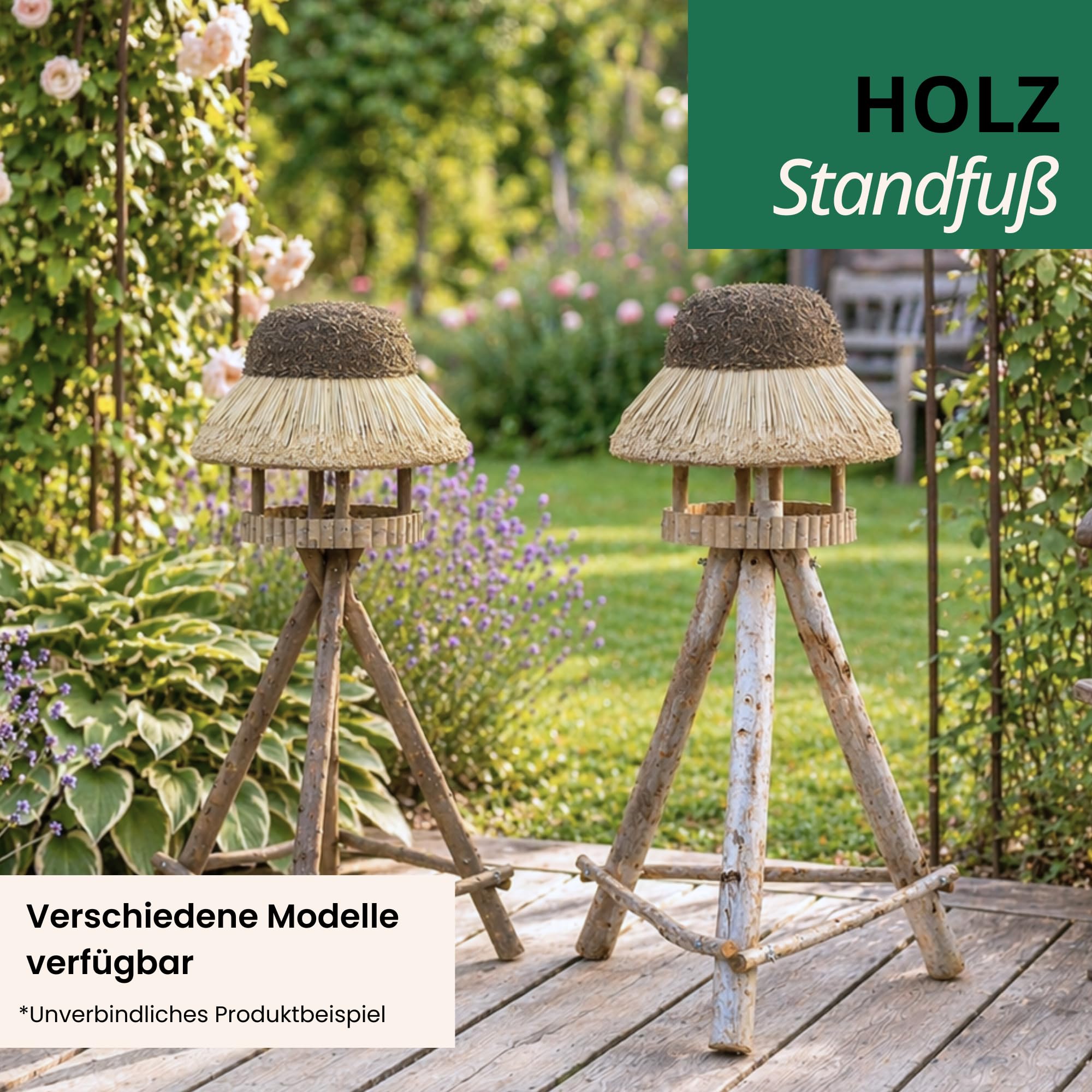 Vogelhausständer, Dreibein aus Naturholz I Perfekt für Vogelhäuschen & Vogeltränke in ihrem Garten (Groß)