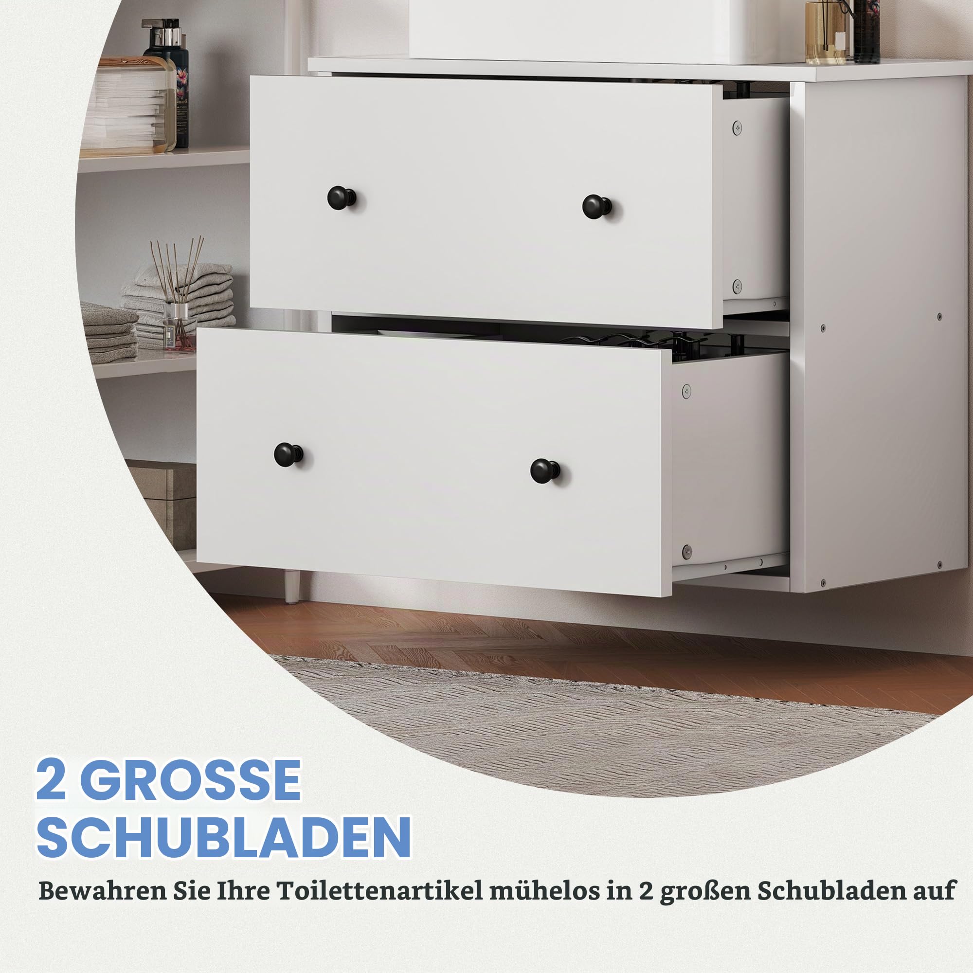 YITAHOME Waschbeckenunterschrank wandmontage, Badezimmerschrank, 2 große Schubladen, 60 x 30 x 50 cm, wall-Mounted Bathroom Vanity Cabinet, weiß