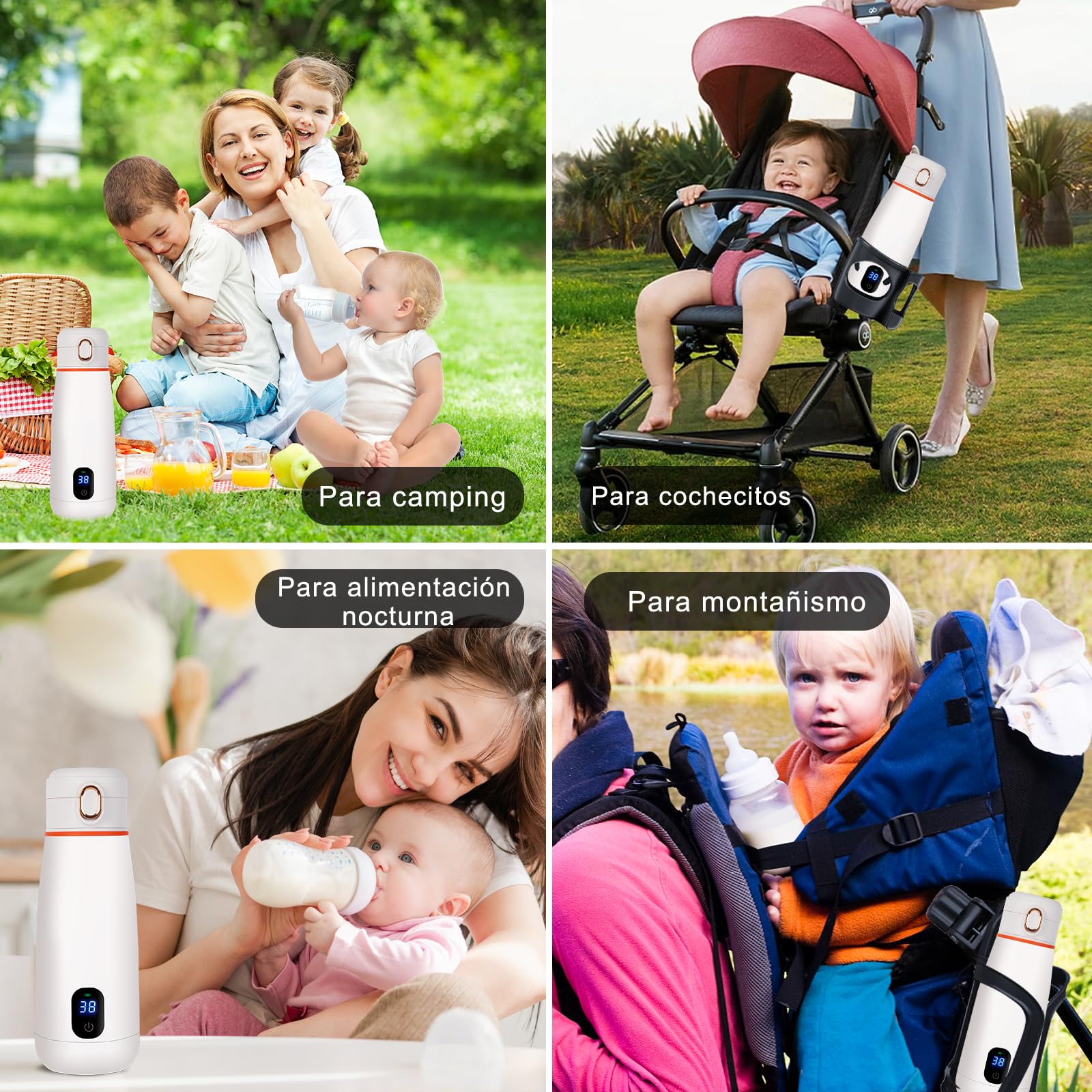 Calienta Biberones Portátil, Calentador de Biberones Recargable USB, Capacidad de 350mL, Carga Rápida con Control de Temperatura Para viajes