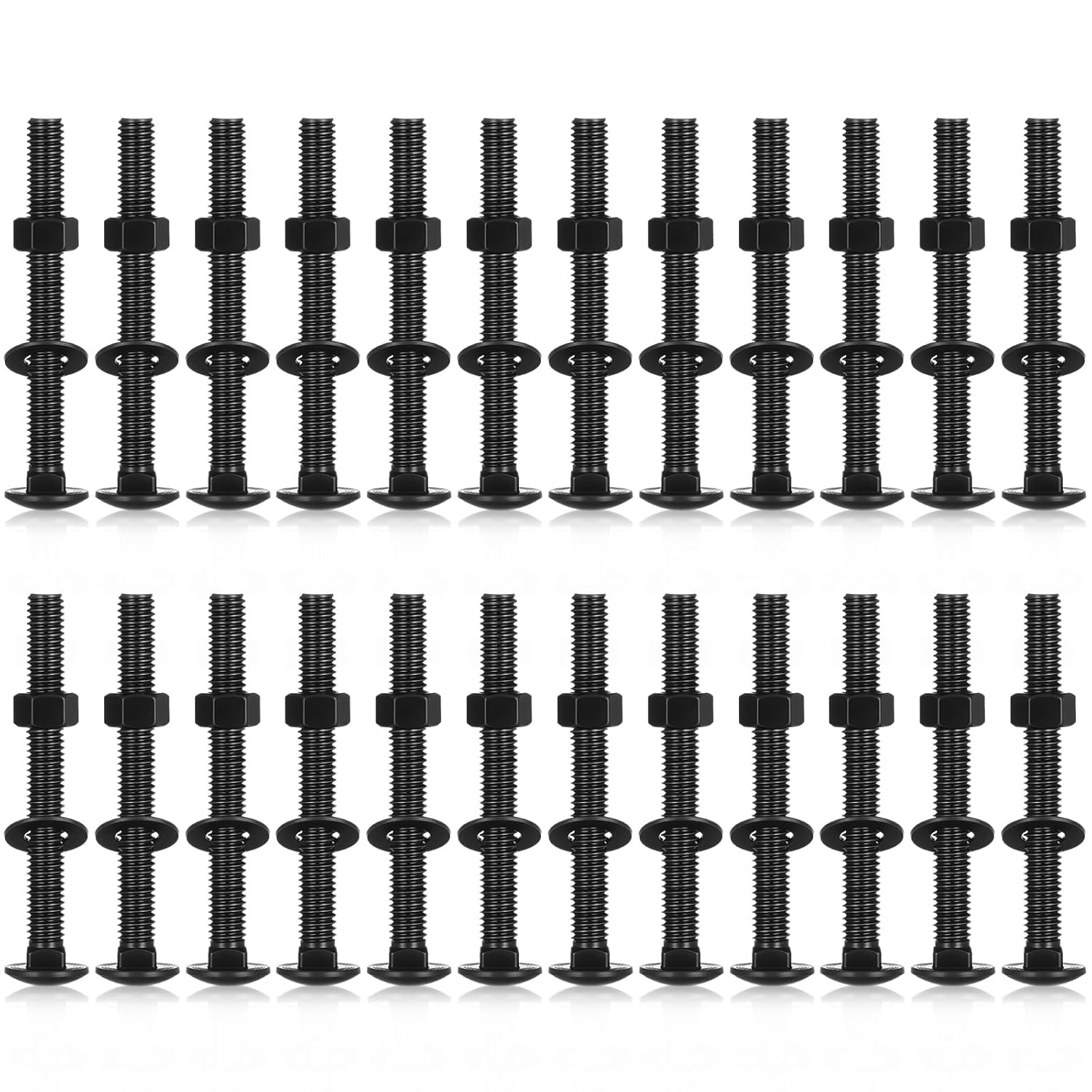 Zonon 50 Sets 1/4-20 x 2-1/2 Stainless Steel Carriage Bolts and Nuts Kit Round Head Square Neck Carriage Bolts Screws and Hex Nuts and Flat Washers, Stainless 18-8 Full Thread Coverage (Black) 1/4-20 x 2-1/2" Black 50