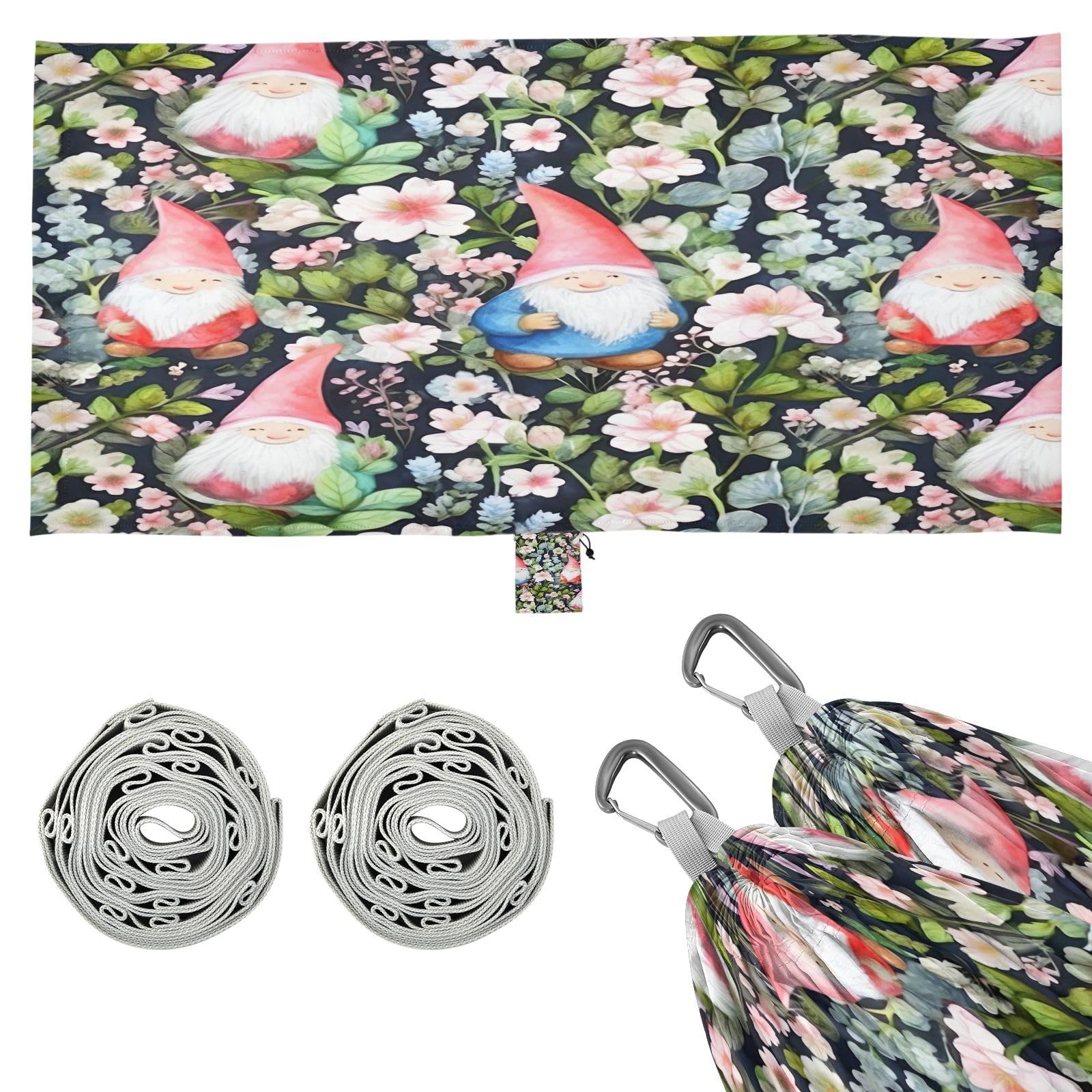 ATTX Gnomes Flower Camping Hammock - Lightweight & Portable Hammocks, Heavy Duty 330lbs Capacity for Indoor, Hiking, Backpacking, Travel, Backyard, Beach#366