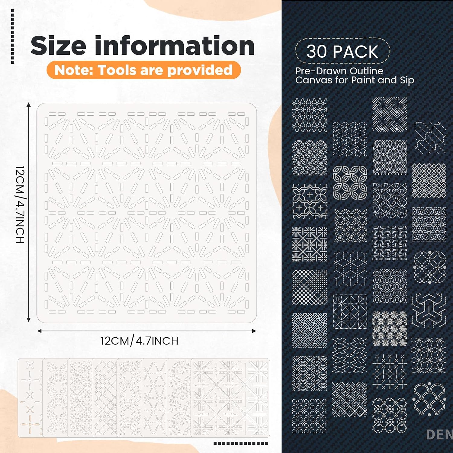 Affrolling 30 Pcs Plastic Sashiko Stencil 4.7 x 4.7 Inch Geometric Sashiko Pattern Template Drawing Line Quilting Stencil Embroidery Pattern Stabilizers for Sewing Hand Quilting and Embroidery