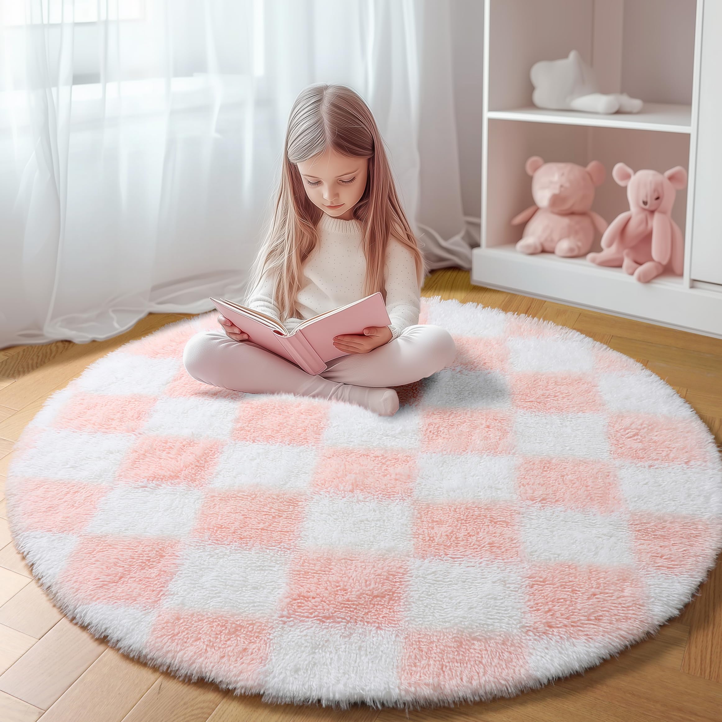 Amazon.com: KICMOR Pink Round Rug 4ft for Girls Bedroom, Fluffy