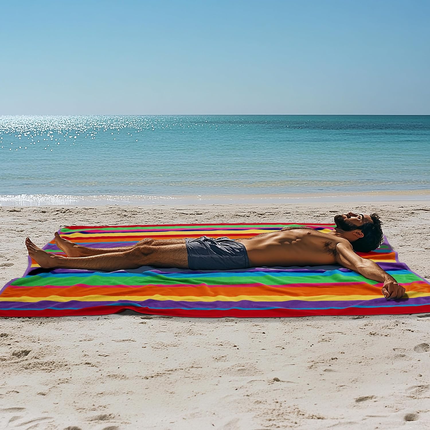 COTTON CRAFT Summer of Siam Extra Wide Beach Towel for Two - 2 Pack Oversized 58x68 - Pure Cotton Velour Thick Plush Super Soft Luxurious Pool Picnic Bath Towel - 450 GSM - Multi Color Stripe