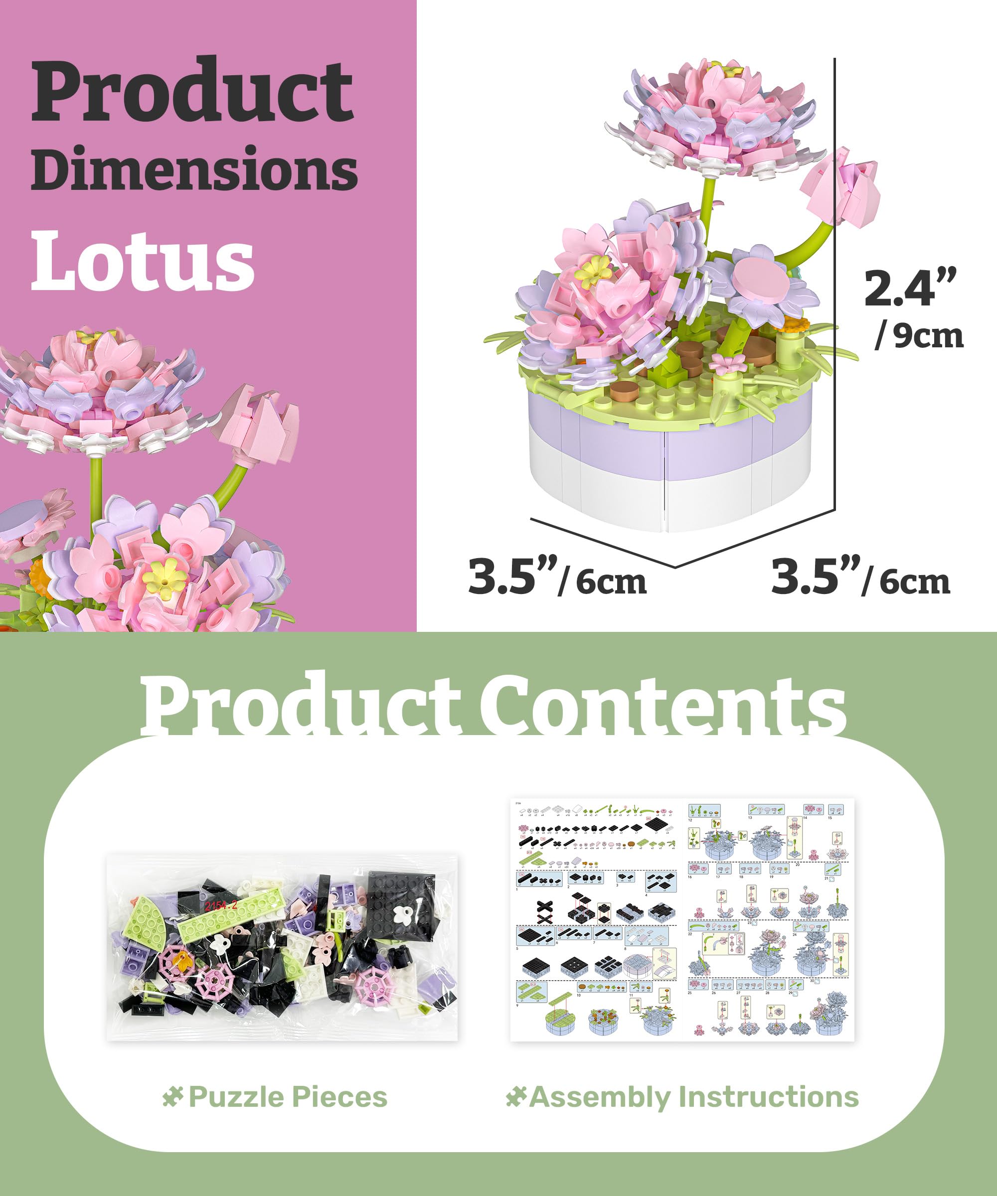 PieceRelax Flower Building Decoration Set, Mini Bricks Potted Lotus - Image 4