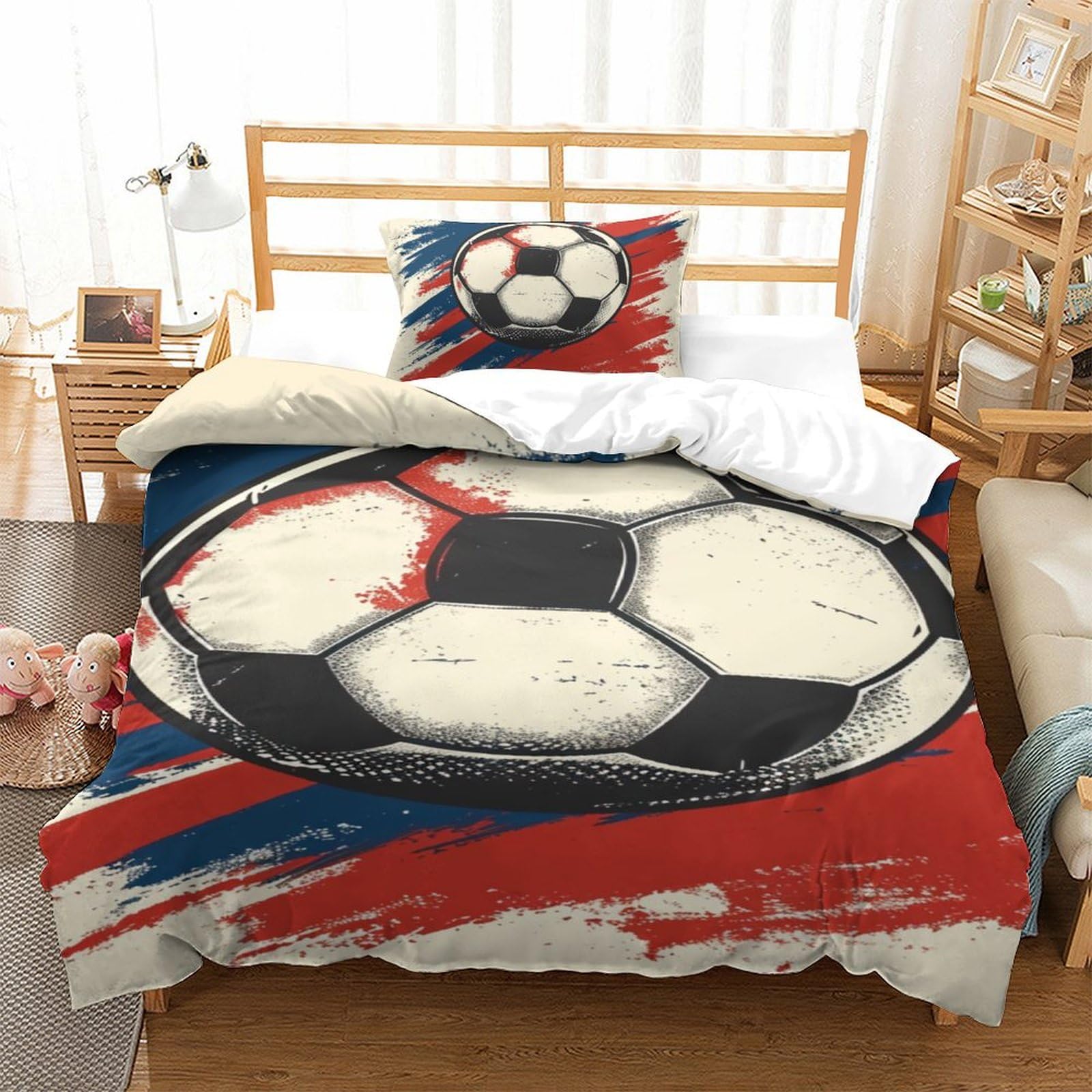 Parure de lit football 3D housse de couette 135x200 microfibre drap enfant taie d'oreiller single