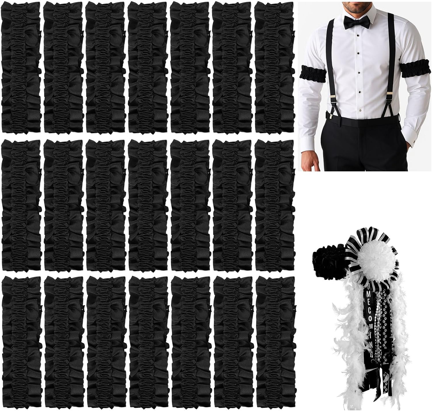 12/24 Pairs 20s Armband Garter Homecoming Mum Supplies for Men Roaring Halloween Costume Arm Shirt Sleeve Belt 12 Black