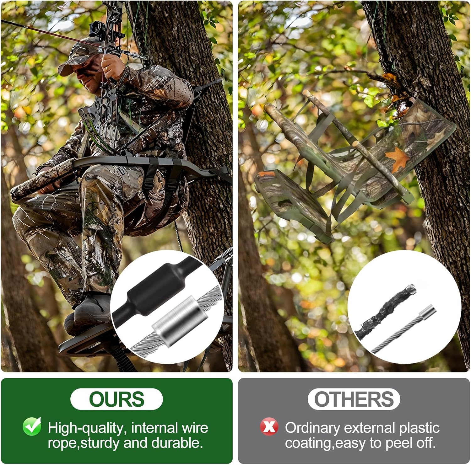 RoseDoes Replacement Tree Stand Cables, 68" Treestand Replacement Cables,Pair of Replacement Cables for Climbing Treestand, Climbing Tree Stand Accessories,Hunting Tree Stand Accessories