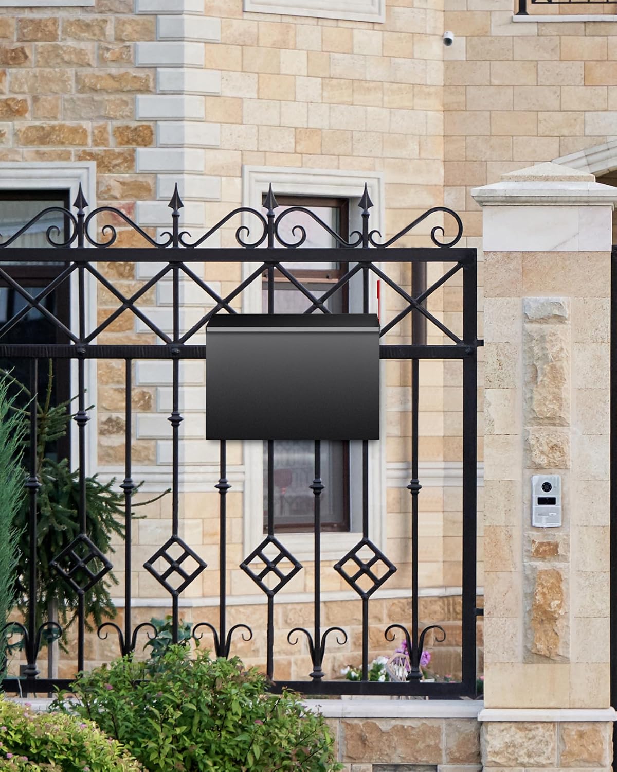 Wall-Mount Mailbox for Outside, Large Capacity Rust-Proof Mail Box with Stay-Open Lid & Red Flag Kit, Galvanized Steel Weather-Resistant Post Box for House Outside, 10.5"x4.3"x14.2", Black