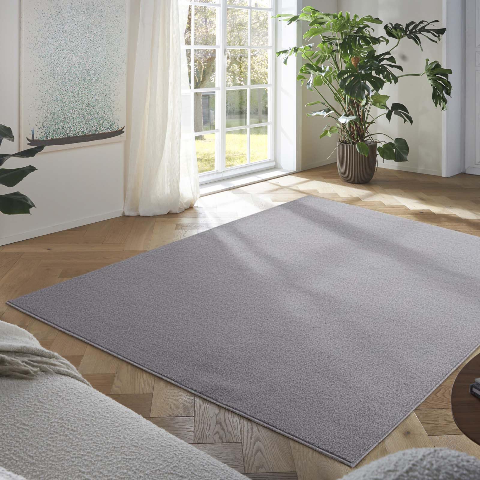 Taracarpet Teppich Kurzflor weicher Designer Uni Bodenbelag Madrid fürs Wohnzimmer, Kinderzimmer, Schlafzimmer und die Küche geeignet New Grau 120x170 cm