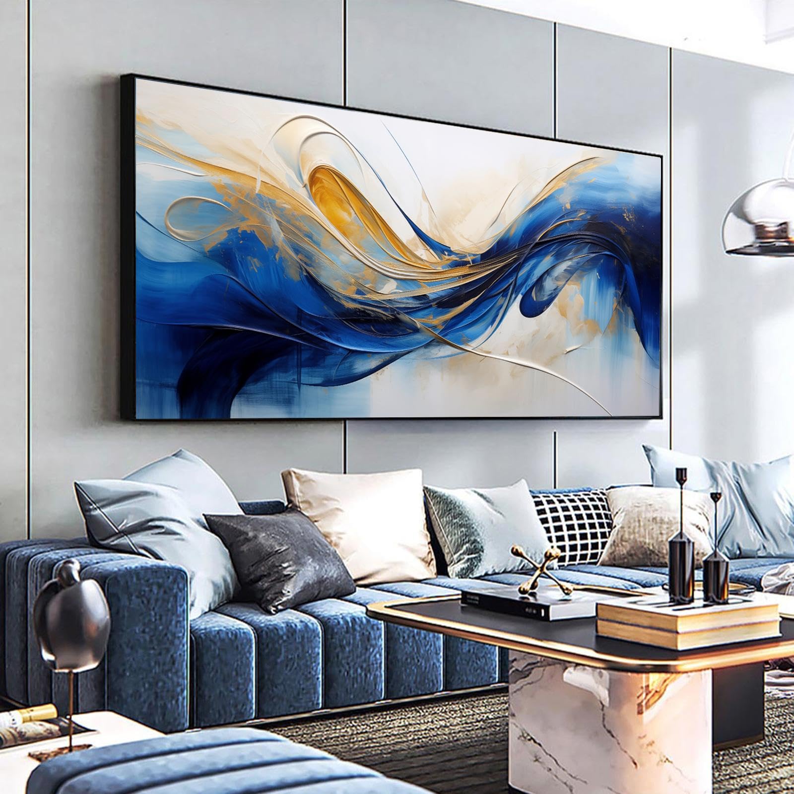 HYFBH Quadro su Tela Astratta Pittura su Tela Blu Giallo Decorazione da Parete Opera d'Arte Moderna per Soggiorno Camera da Letto Sala da Pranzo Arredamento per Ufficio 60x120 cm/24x47in