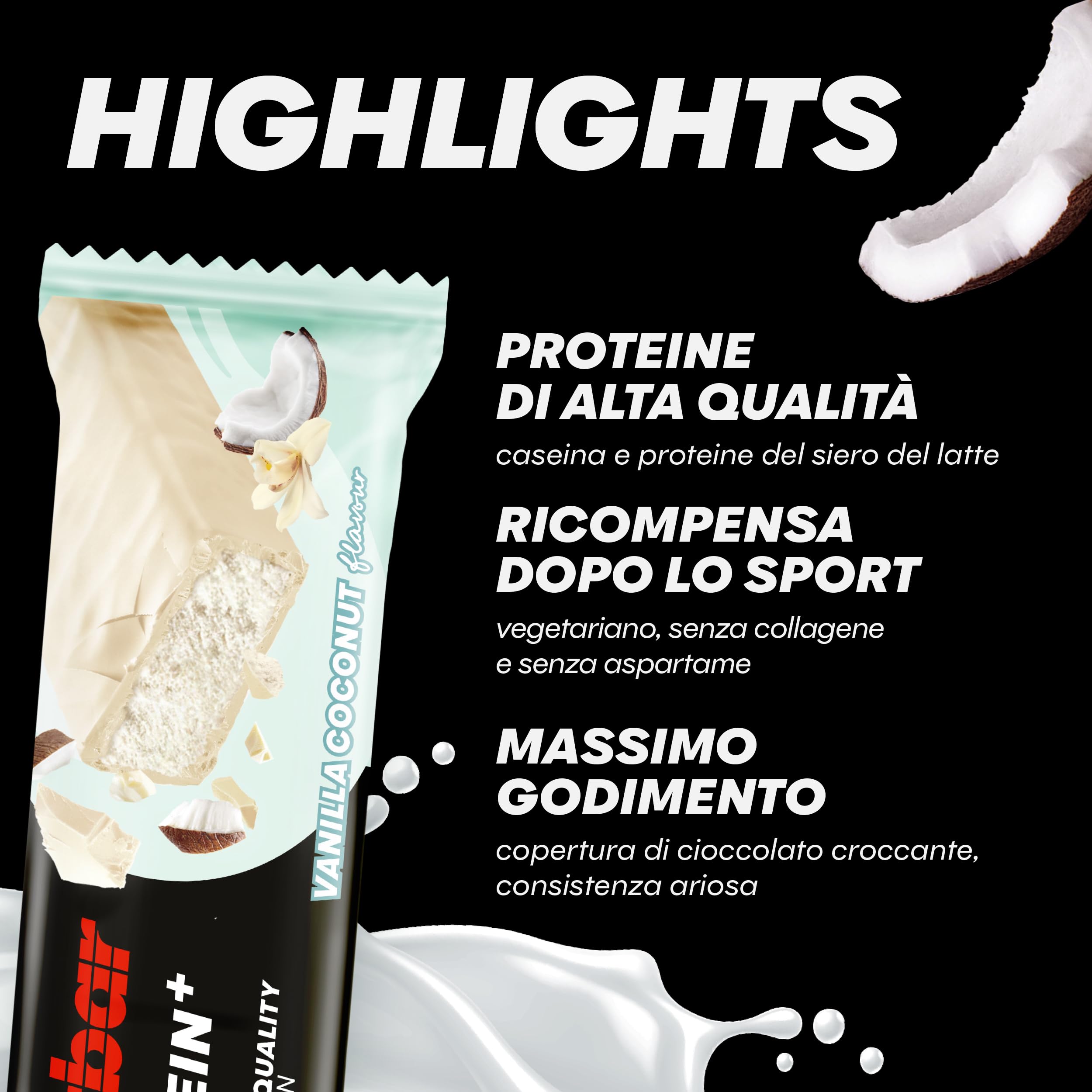 PowerBar Protein Plus 30% Vanilla Coconut 15x55g - Barra ad Alta Proteina + Proteine del Siero e della Caseina, 15 Riegel