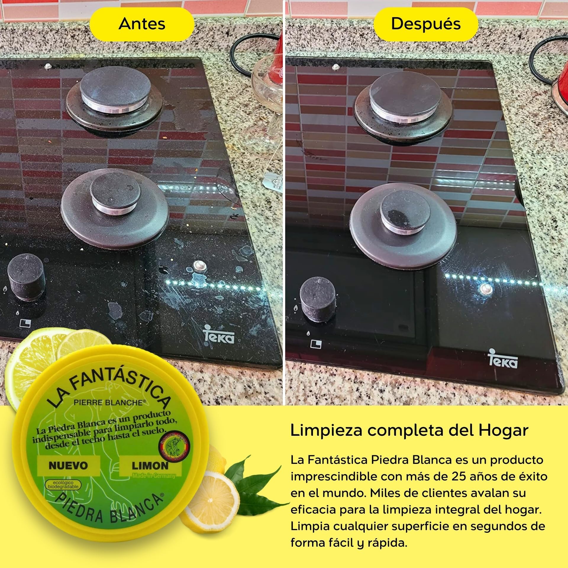 La Fantástica Piedra Blanca Original Pack 3x900g | Arcilla de Limpieza Multiusos, Fórmula Alemana, 6 Esponjas de Regalo