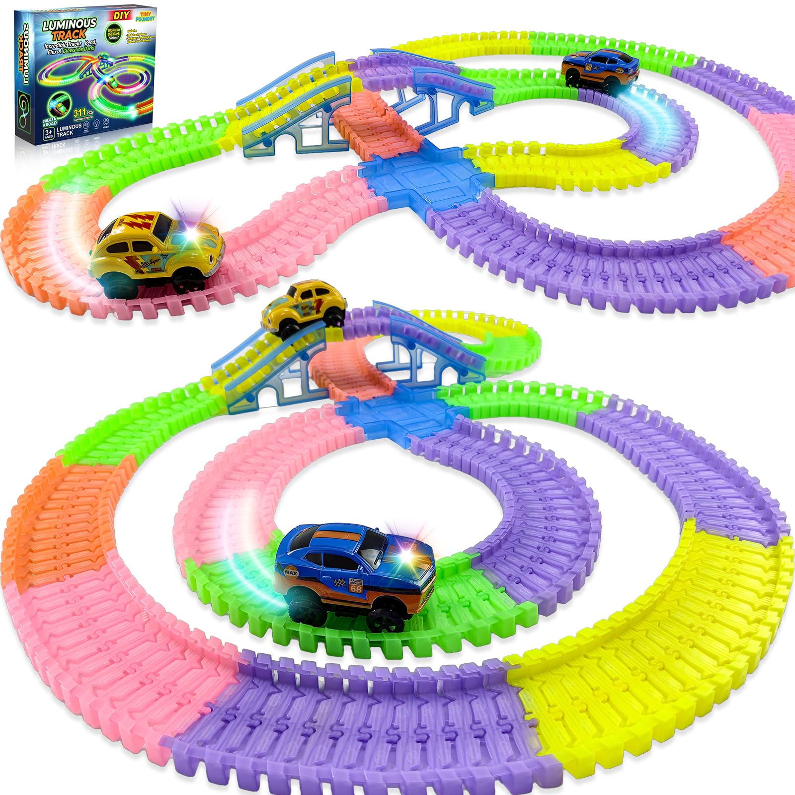 Race Tracks for Kids Ages 3 4 5 6 7 8, Flexible Race Track for Kids
