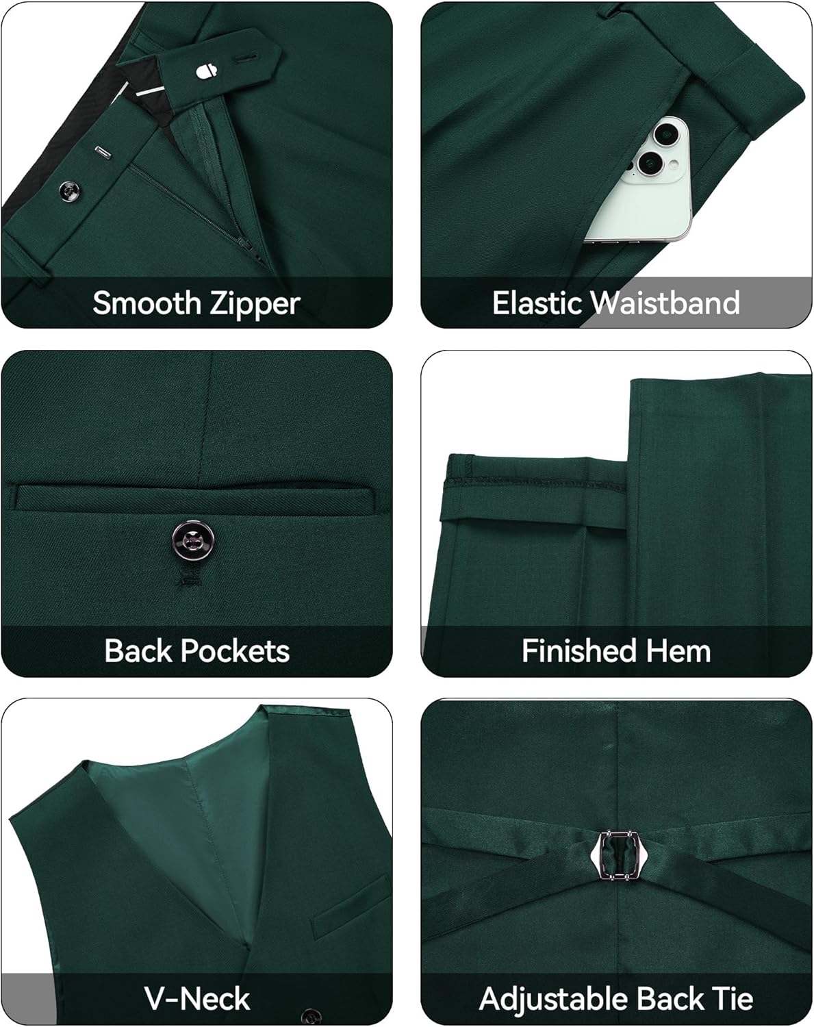 WULFUL Men's 3 Piece Suits Slim Fit Tuxedo Suit Set Double Breasted Suit Jacket Vest Pants Set for Wedding Prom - Image 6