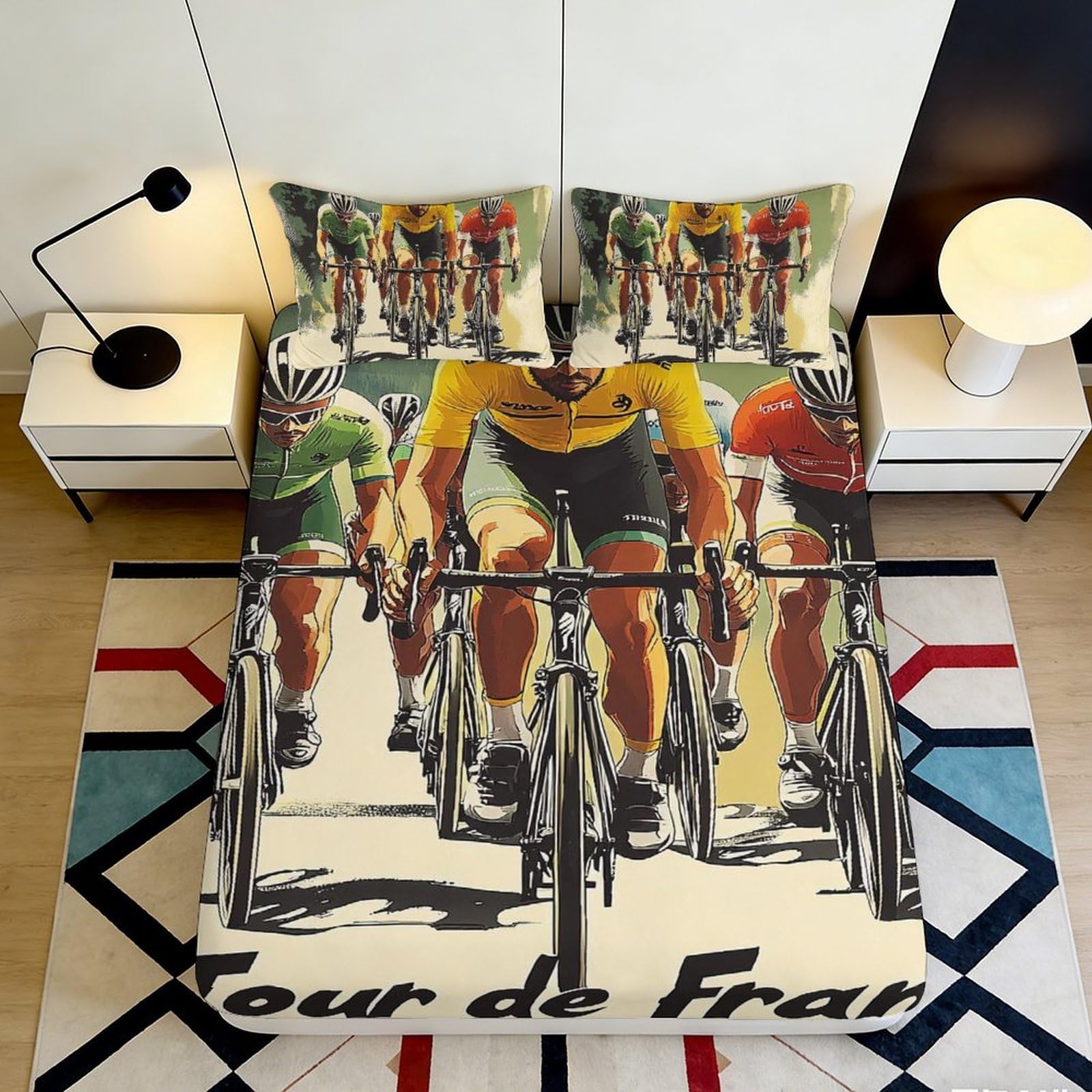 Uynsixtme Style-6 3D Printed Cycling Race Fitted Sheet Microfiber Deep Pocket Non-Slip Bedroom Bedding Cycling Mattress Fitted Cover Full Wrap Protection 140X200x25cm