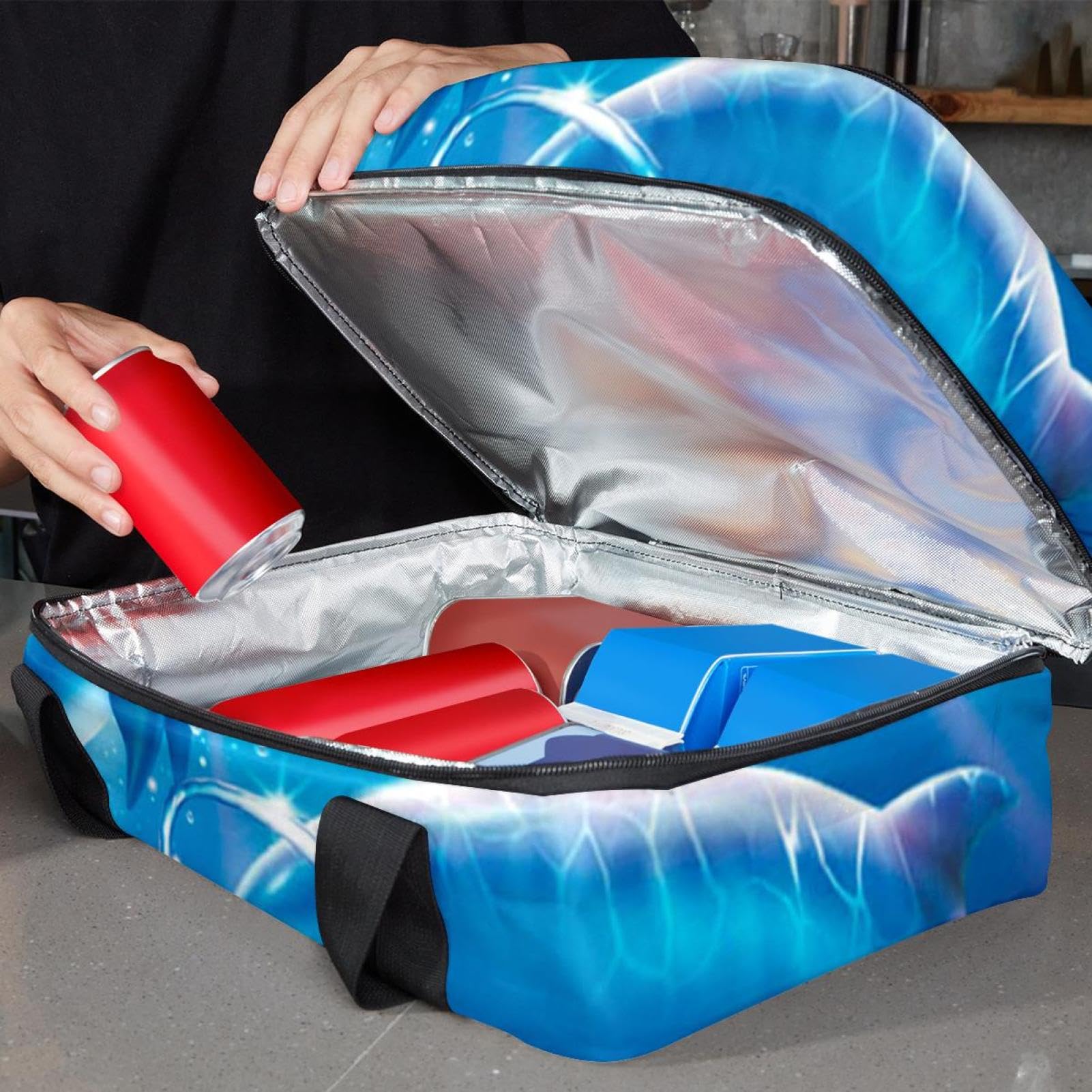 Grand sac à déjeuner isotherme pour homme et femme, double couche, étanche, étanche, réutilisable, sac fourre-tout pour le travail, l'école, le pique-nique, la plage, le camping, les voyages, motif