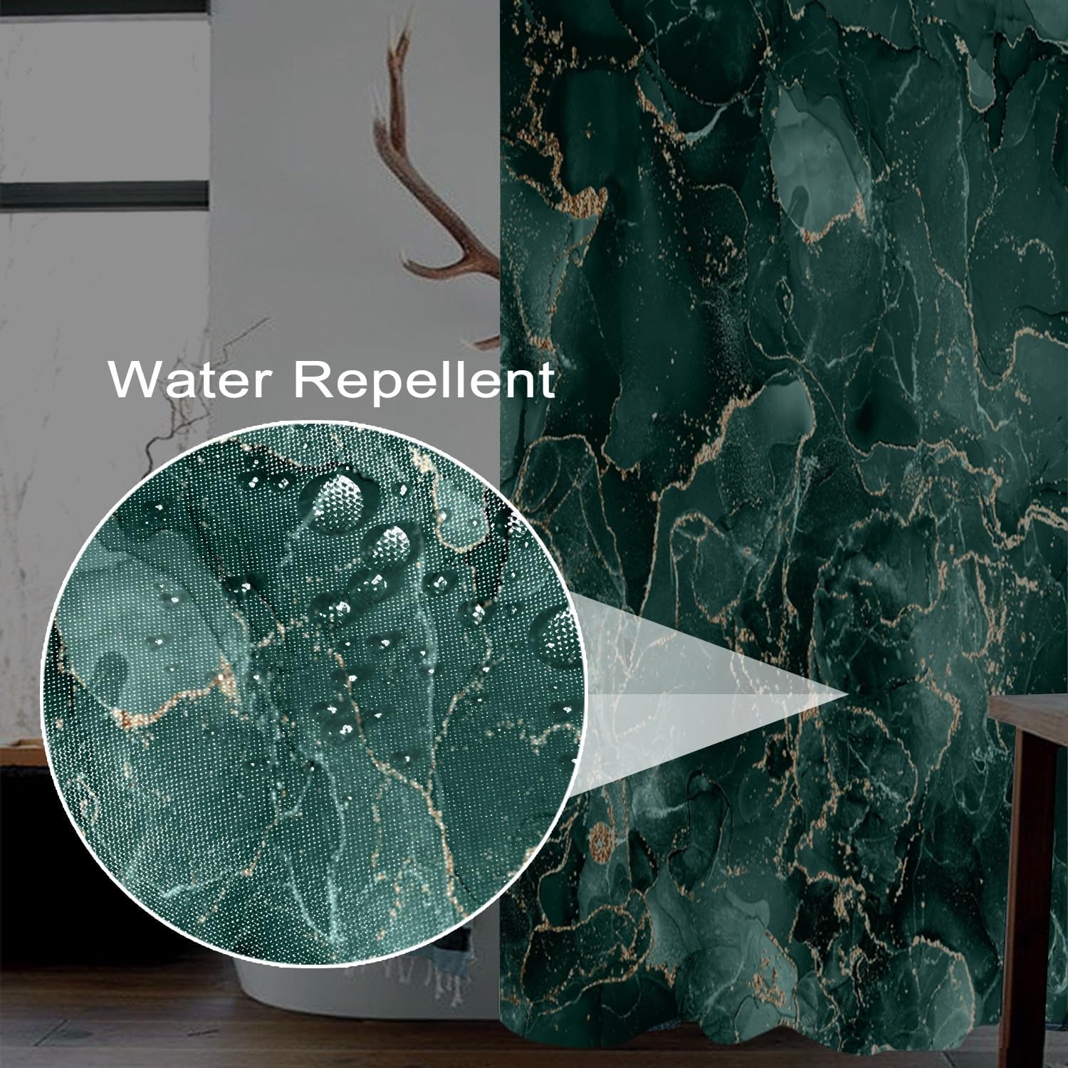 Mineral Green Shower Curtain 72x78 inches for Bathroom Abstract Dark Green Bathtub Room Partition Hotel Decoration Modern Waterproof Fabric Shower Curtains Set with Hooks