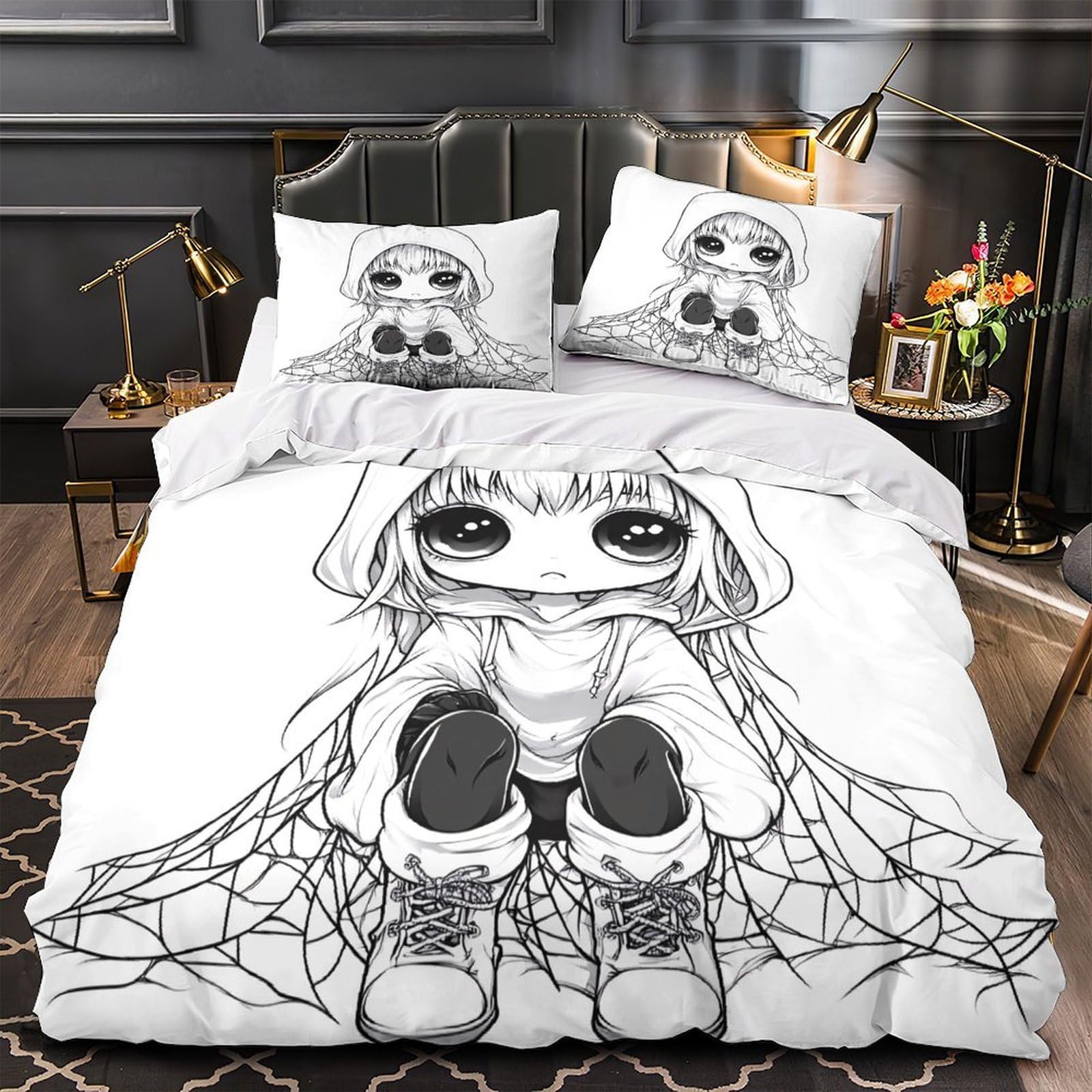 Housse de couette 135x200 anti-allergène Chibi Girl pour un sommeil sain sans irritation cutanée