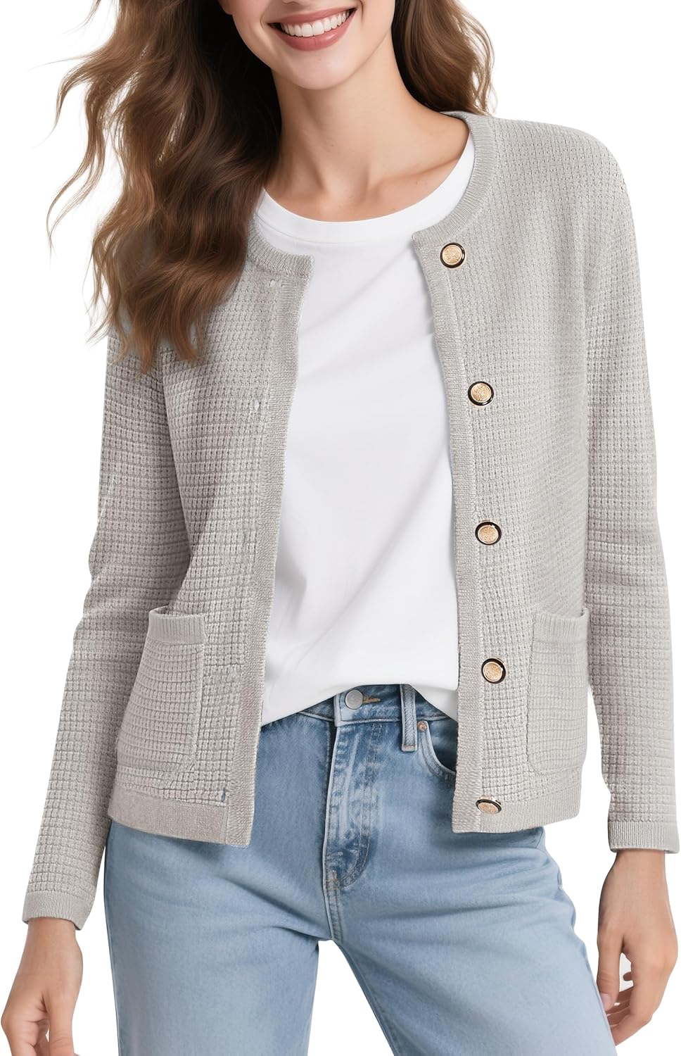 Urban CoCo Women's Long Sleeve Cardigan Sweater Button Down Open Front Knit Sweaters Jacket Outfits