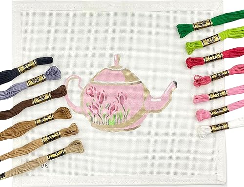 Miniatura 4 de Lienzo prepintado, bordado de 18 quilates, artes para adultos, niños, principiantes, teteras, tulipán