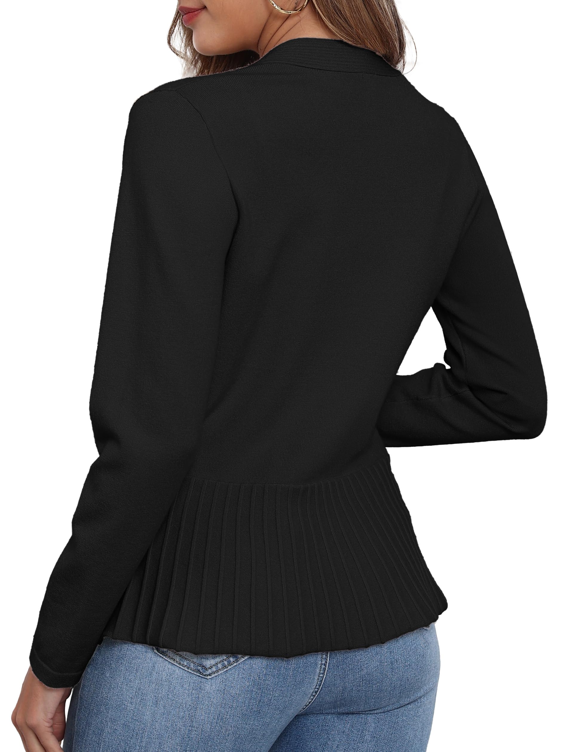 GRECERELLE Cárdigan de punto para mujer con dobladillo plisado, ligero, manga larga, cárdigan para mujer, corto, elegante, informal, con frente abierto, bolero Cover Up
