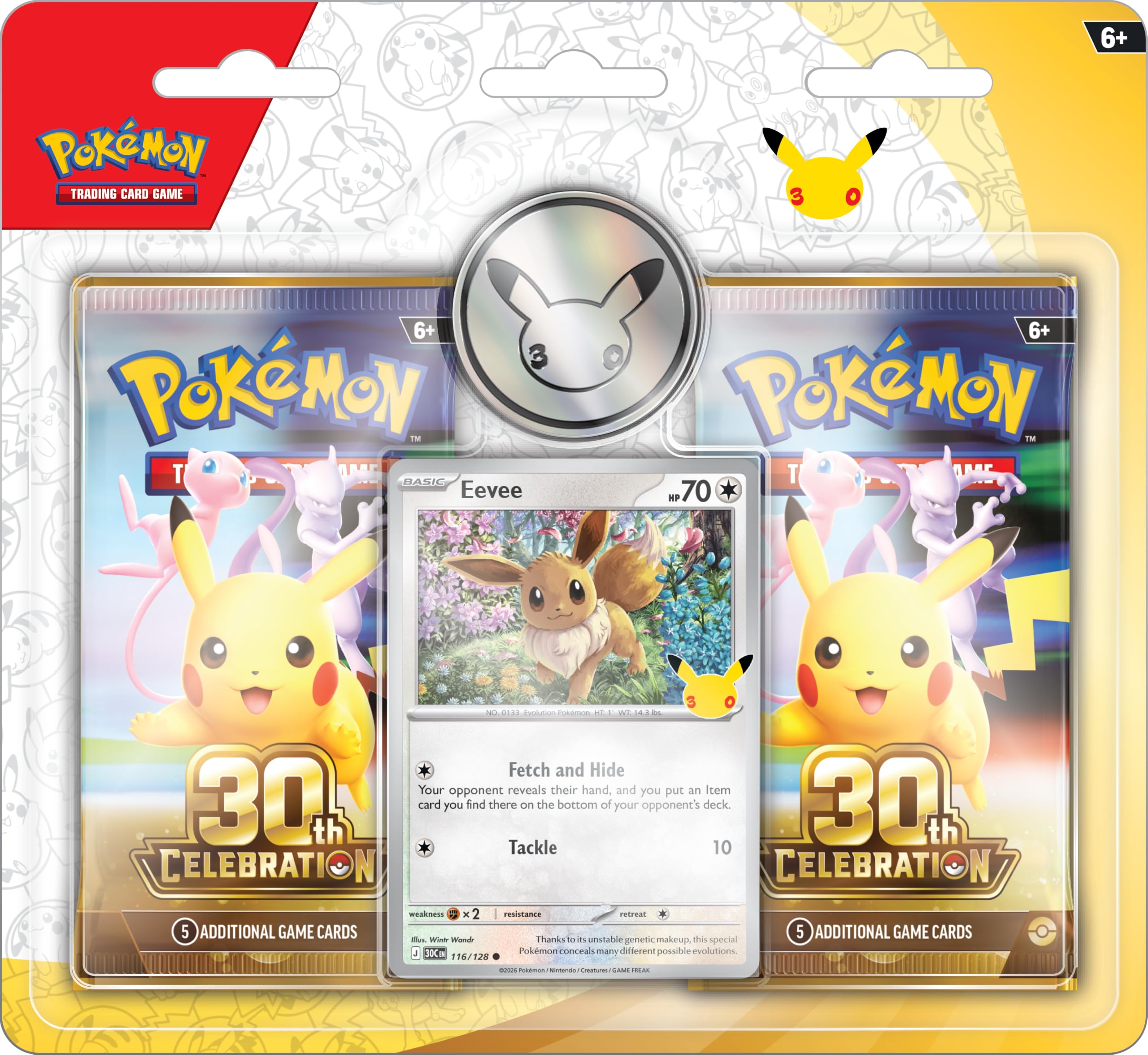 Pokémon TCG: 30th Celebration 2-Pack Blister (1 Foil Card, 1 Coin & 2 Boosters)