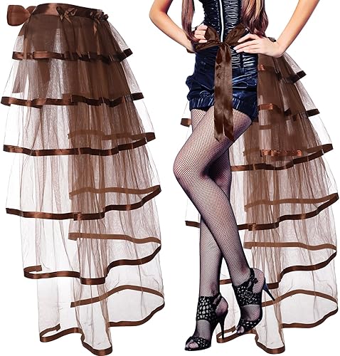 Falda steampunk con lazo en el busto, cinturón victoriano, tutú de encaje, falda debajo de la falda, accesorio de disfraz de Halloween para mujer