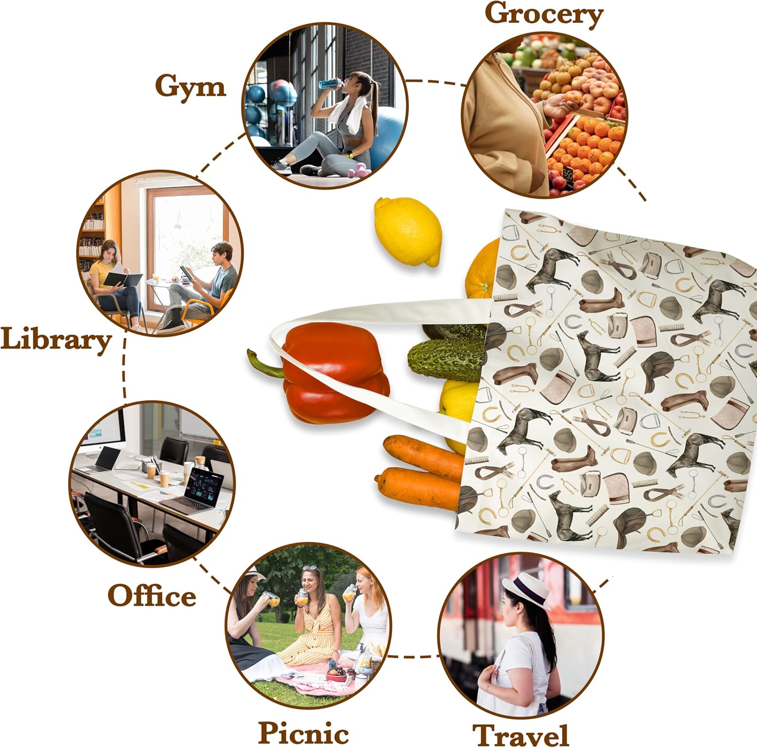 Horses Lover Canvas Tote Bag, Equestrian Gifts, Horseback Riding Reusable Shopping Bag, Western Cowgirl Grocery Bag, Birthday Christmas Gifts For Women Horse Lover Horse Girl Cowgirl, A54 - Image 4