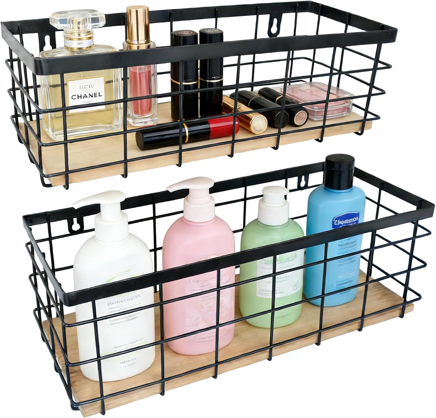 ShabbyDecor Metal Wire Basket for Kitchen Cabinet Pantry Bathroom Set of 2