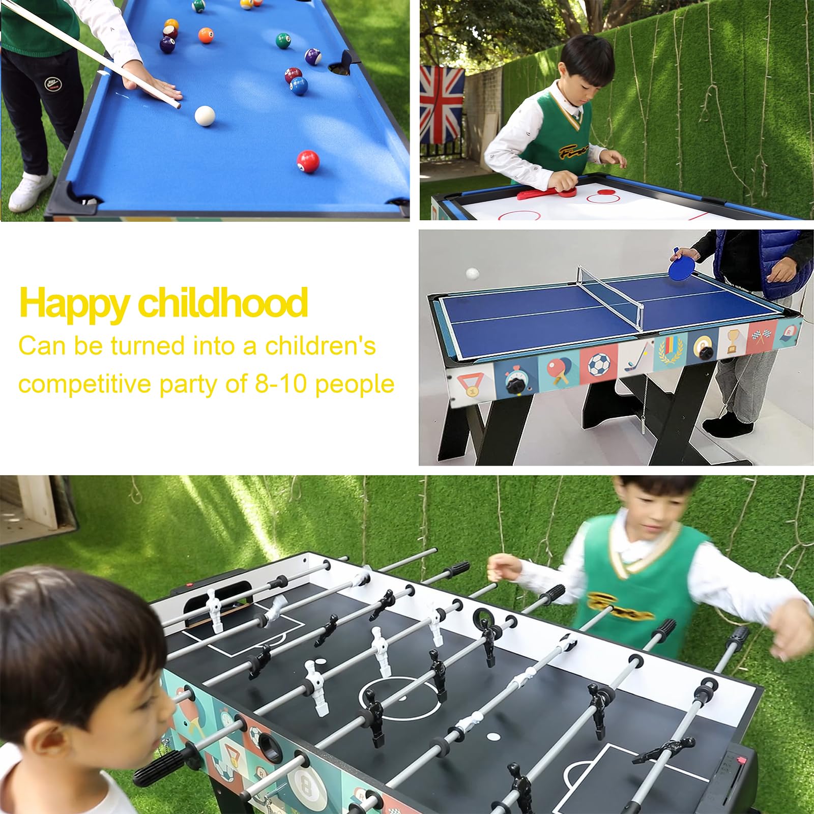 HLC 4 in 1 Spieltisch mit Kickertisch/Billardtisch/Tischtennis/Hockey Futbolín de Madera, Mesa multijuegos, Juguetes niños 6 años, Juegos de mesa, Futbolines para niños, Juegos de mesa Adulto