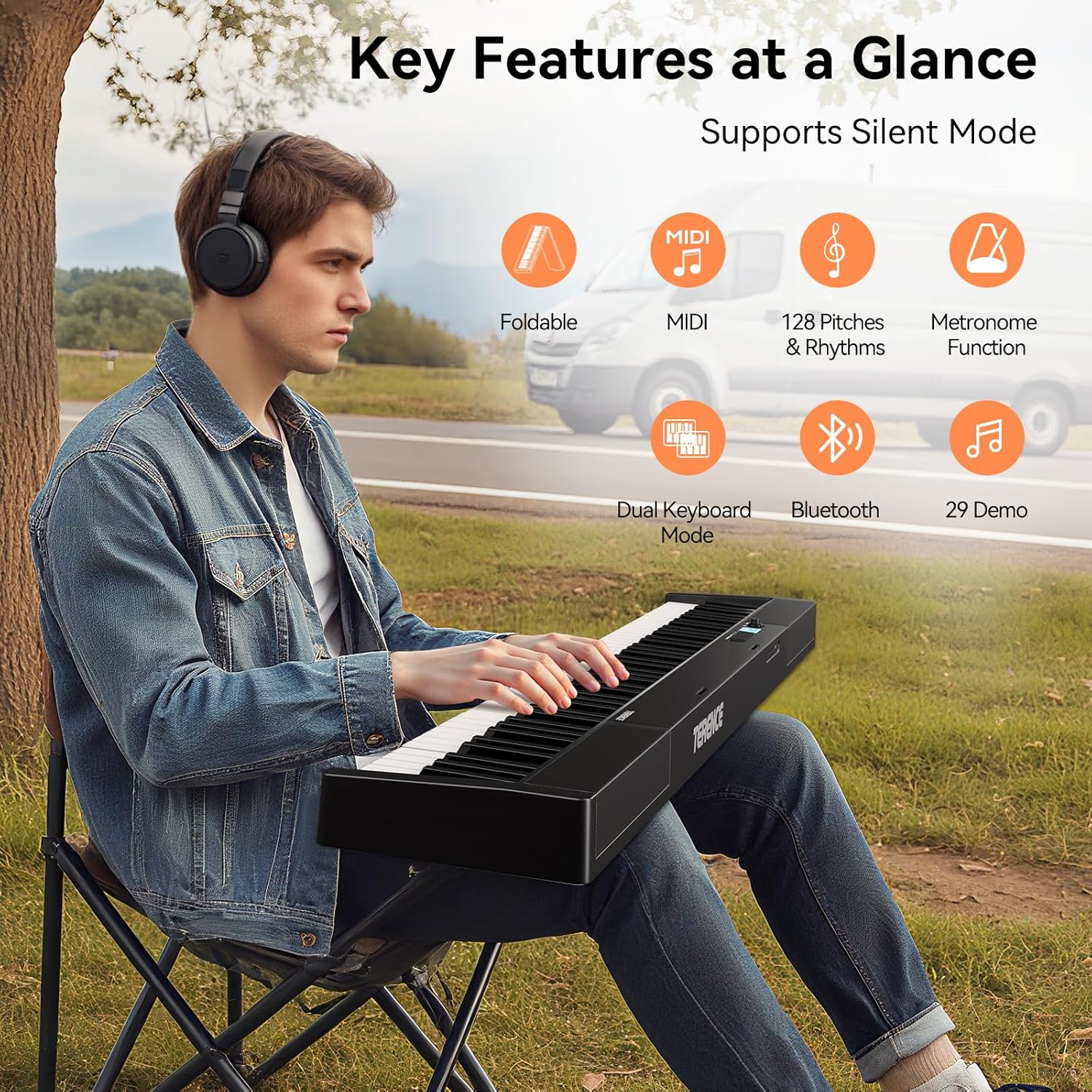 Portable Piano Keyboard 88 key: Upgraded Foldable Piano Keyboard 88 Key Full Size Semi Weighted Keyboard Support MIDI Bluetooth Foldable Keyboard Piano with Sustain Pedal Piano Bag Gift for Beginner - Image 5