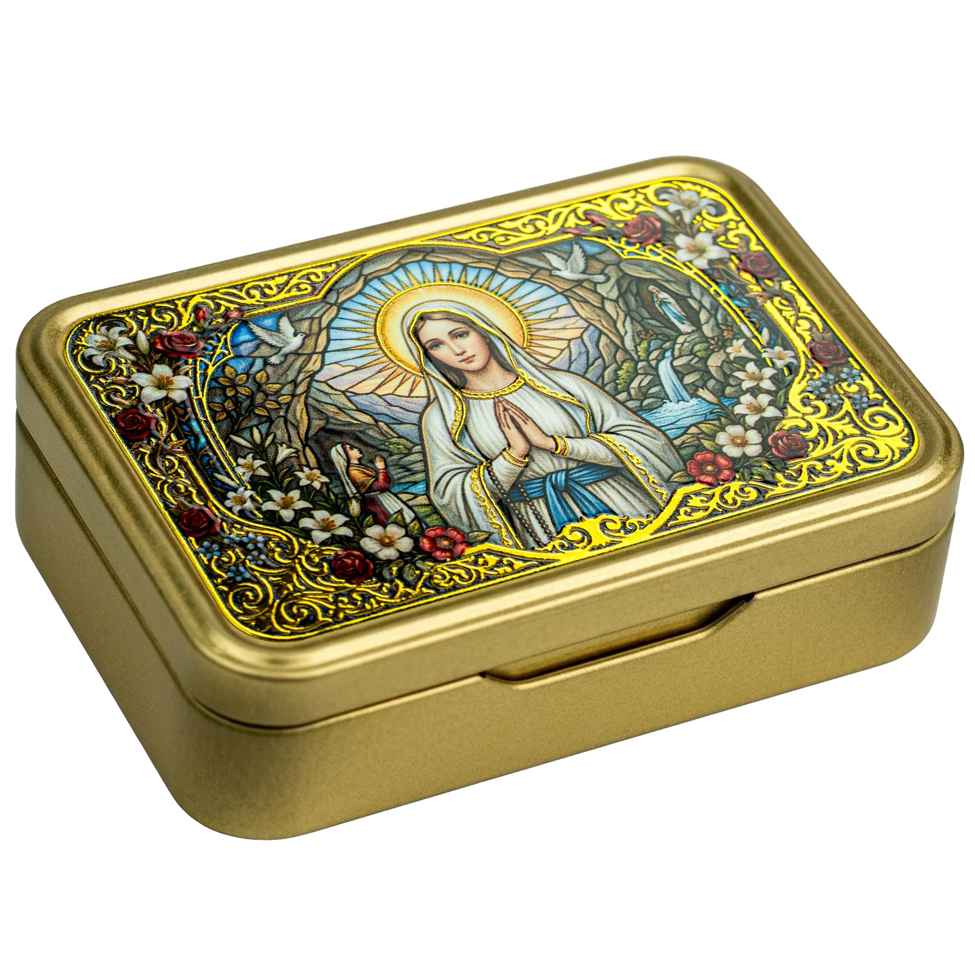 Our Lady of Lourdes Rosary Box,Rosary Case,Catholic Gifts