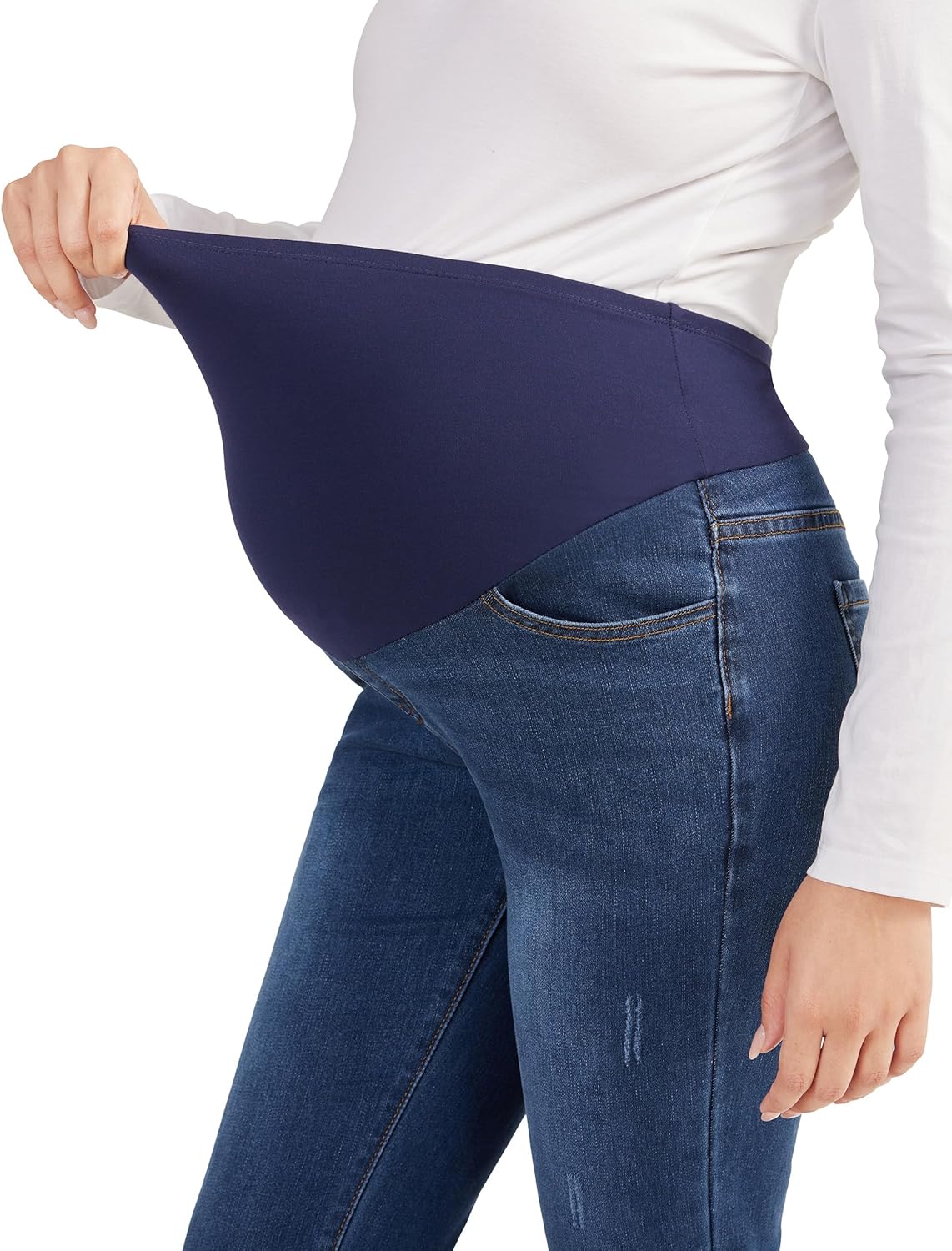 Maternity Jeans for Women Stretchy Skinny Maternity Pants Comfy Slim Pregnancy Denim Pants with Pockets - Image 2