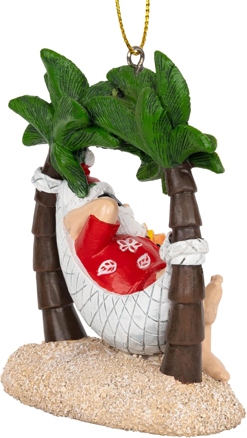 Santa On Vaction Relaxing On The Beach Between Palm Trees Christmas Coastal Nautical Ornament - Image 5