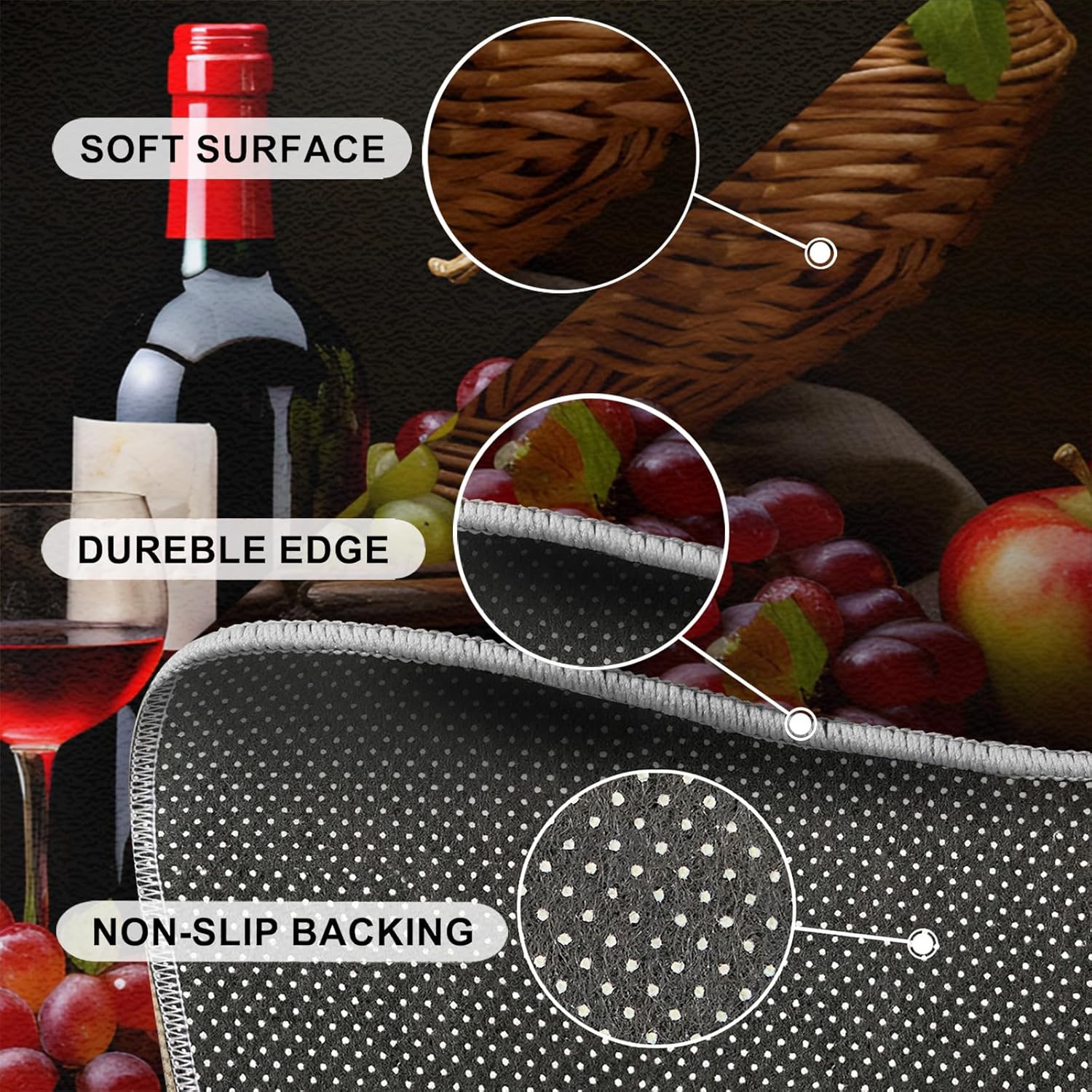 Red Wine Glass Rug 4x5-4x5 Rug, Fresh Grape Fruit Area Rugs for Living Room, Light Luxury Washable Indoor Area Mat, Black Carpet, Farmhouse Carpet - Wine Grapes Home Decor & Gifts