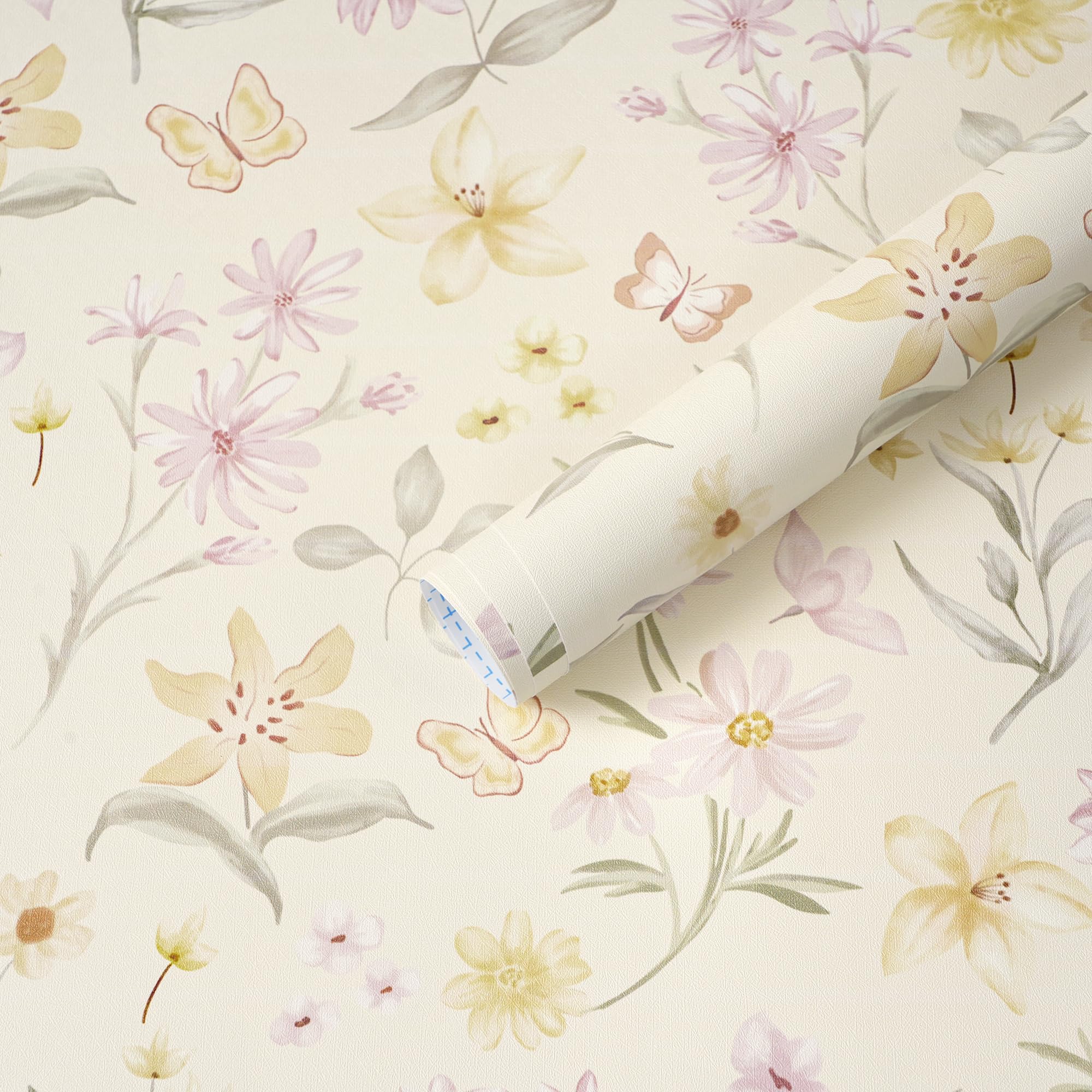 Timeet Selbstklebende Tapete Beige 44CM*10M Blumen Blätter Möbelfolie Selbstklebend Blumentapete Klebefolie Vinyl Klebetapete für Wohnzimmer Schlafzimmer Küche Wand Möbel