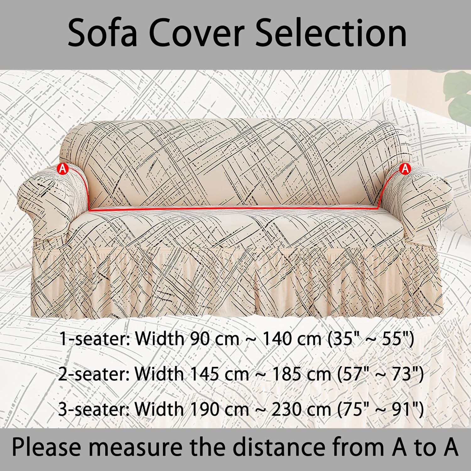 Printed Loveseat Cover Easy Fitted Non-Slip Couch Covers Washable Stretch Furniture Protector Modern Fashion Sofa Slipcover Beige Line(57”-73”)
