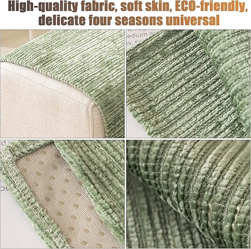 Miniatura 2 de OKYUK Funda de sofá de felpilla suave antideslizante para sofá seccional, funda para sofá, funda de sofá a rayas con textura, lavable, protector de