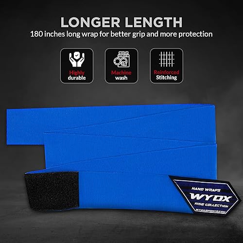 Miniatura 6 de WYOX Vendas de mano de 180 pulgadas, para hombres y mujeres, color rojo, negro, rosa, azul, para boxeo, kickboxing, muay thai, artes marciales