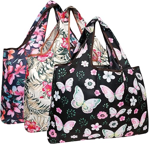 alldyrew - Bolsa plegable para compras, reutilizable de nailon grande, 3 unidades