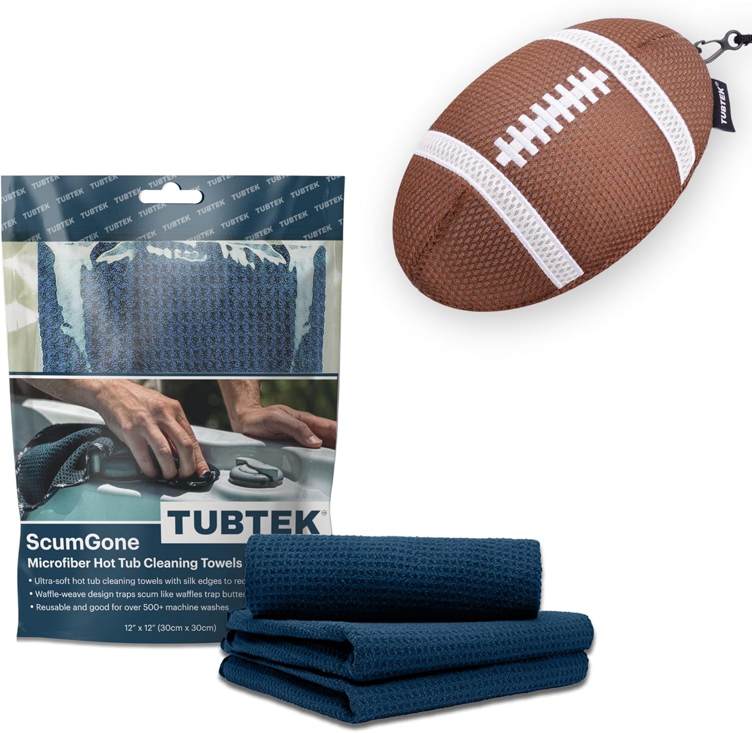 Hot Tub Scum Absorber Football + 3 Microfiber Cleaning Towels – Removes Oils, Foam & Grime – Premium Spa Maintenance Kit for Jacuzzi, Pool & Hot Tub Water Clarity