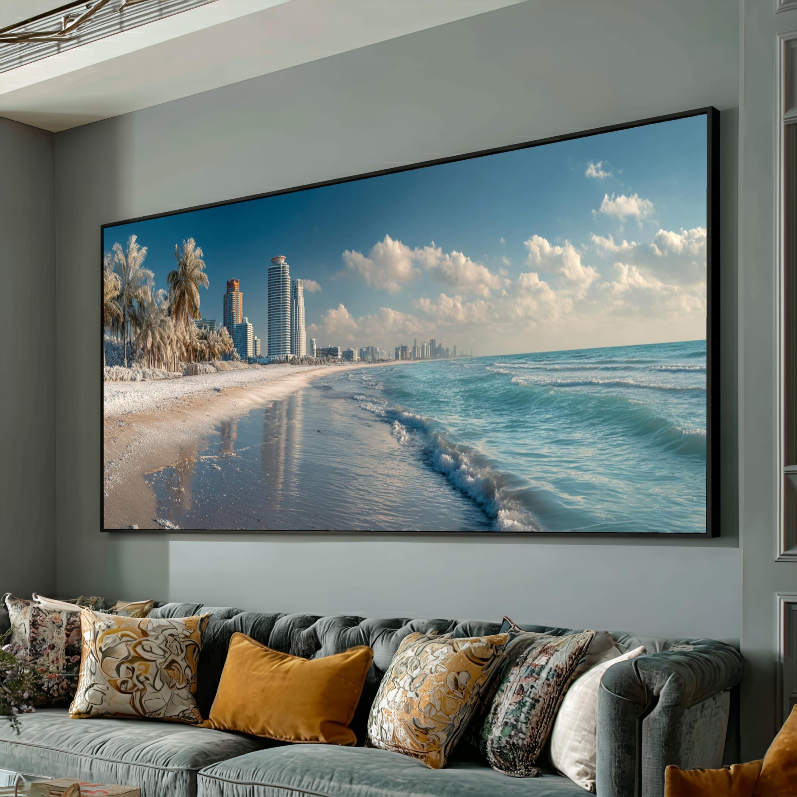 Toile silhouette plage vagues océan grand format décoration paysage marin - 8