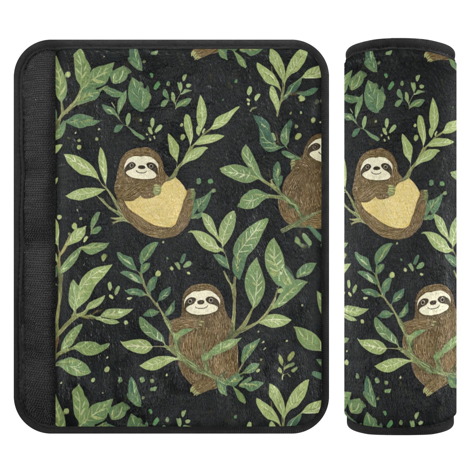Seat Belt Covers 2 Pack Sloth Car Seat Strap Covers Super Soft Green Leaves Car Seat Neck Cover for Boys Girls Adults Babies M