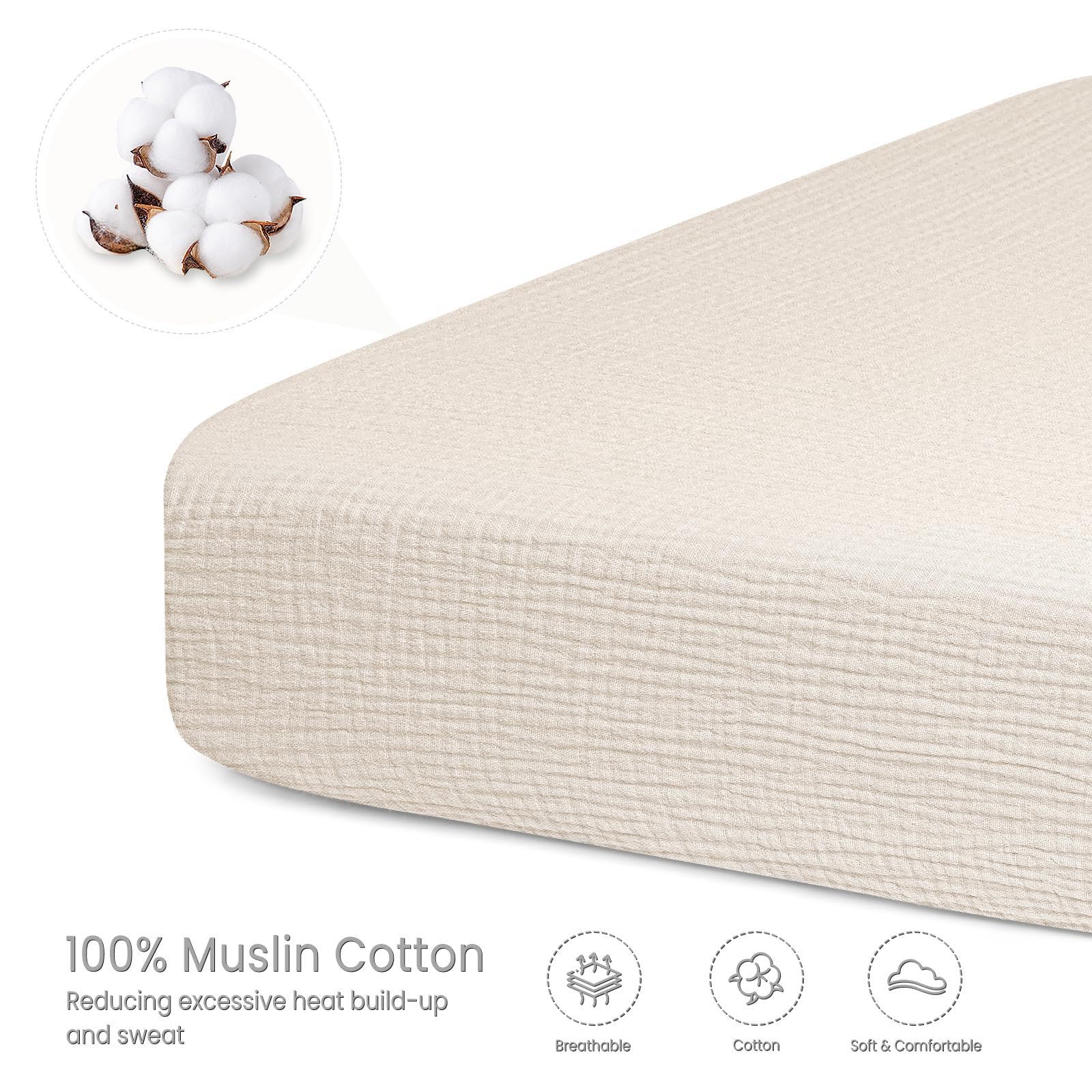 Coprimaterasso per fasciatoio, in mussola di cotone, 81 x 40 cm (solo federa, imbottitura non inclusa) (beige)