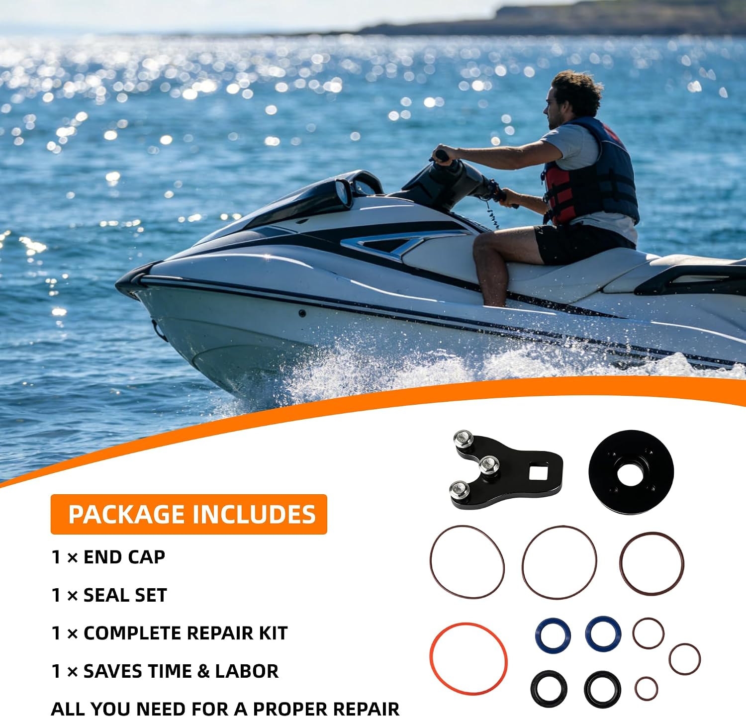 Trim Piston Repair Seal Kit with Wrench, Compatible with Evinrude Johnson E-Tec 60HO 75 90 90HO 115 130 HP Outboard Engines, Fits 3 & 4 Cylinder Single Ram Trim Units, Replaces 5008985 352932 5008773