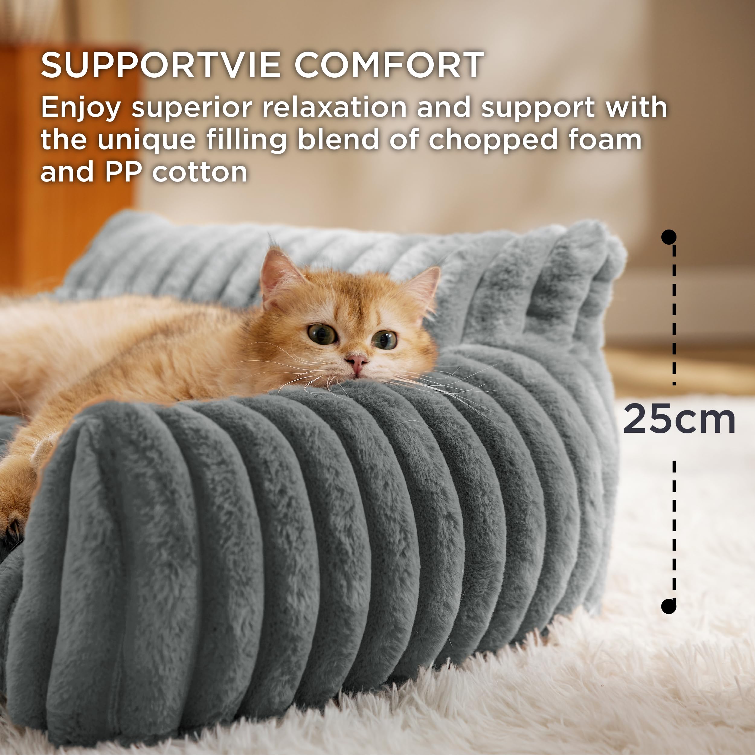 BEDSURE Katzenbett groß orthopädisches Hundesofa - 76x51x25cm Hundebett kleine Hunde waschbar Katzensofa große Katzen rutschfeste Katzencouch, dunkelgrau